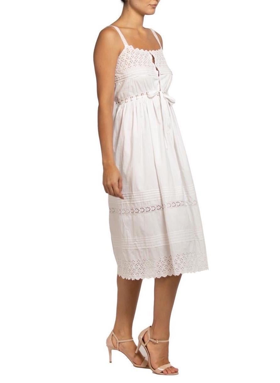Edwardian White Organic Cotton Eyelet Lace Hand Embroidered Dress For Sale 1