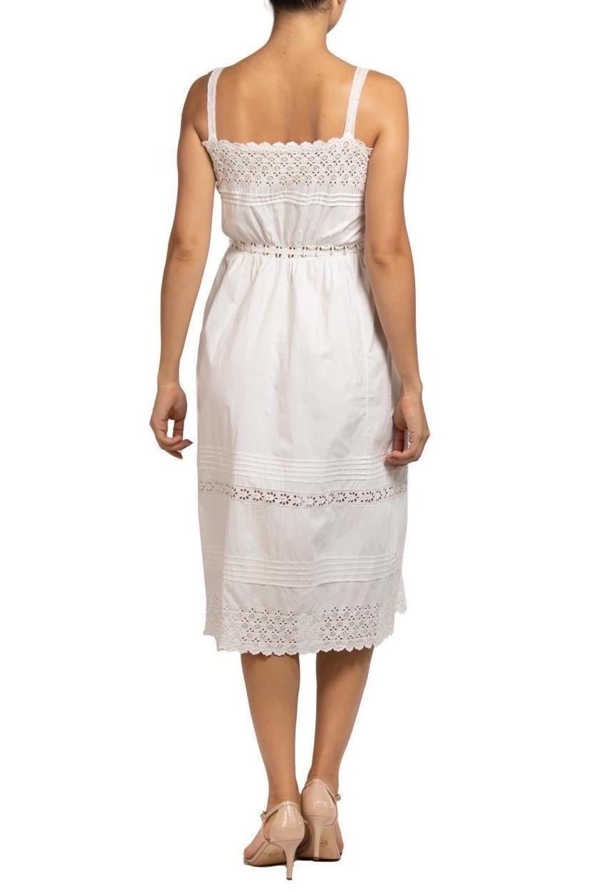 Edwardian White Organic Cotton Eyelet Lace Hand Embroidered Dress For Sale 3