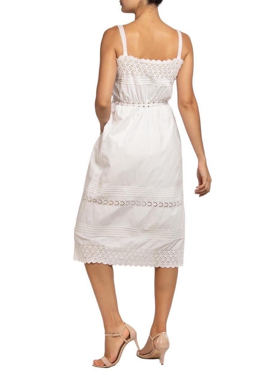 Edwardian White Organic Cotton Eyelet Lace Hand Embroidered Dress For Sale 4