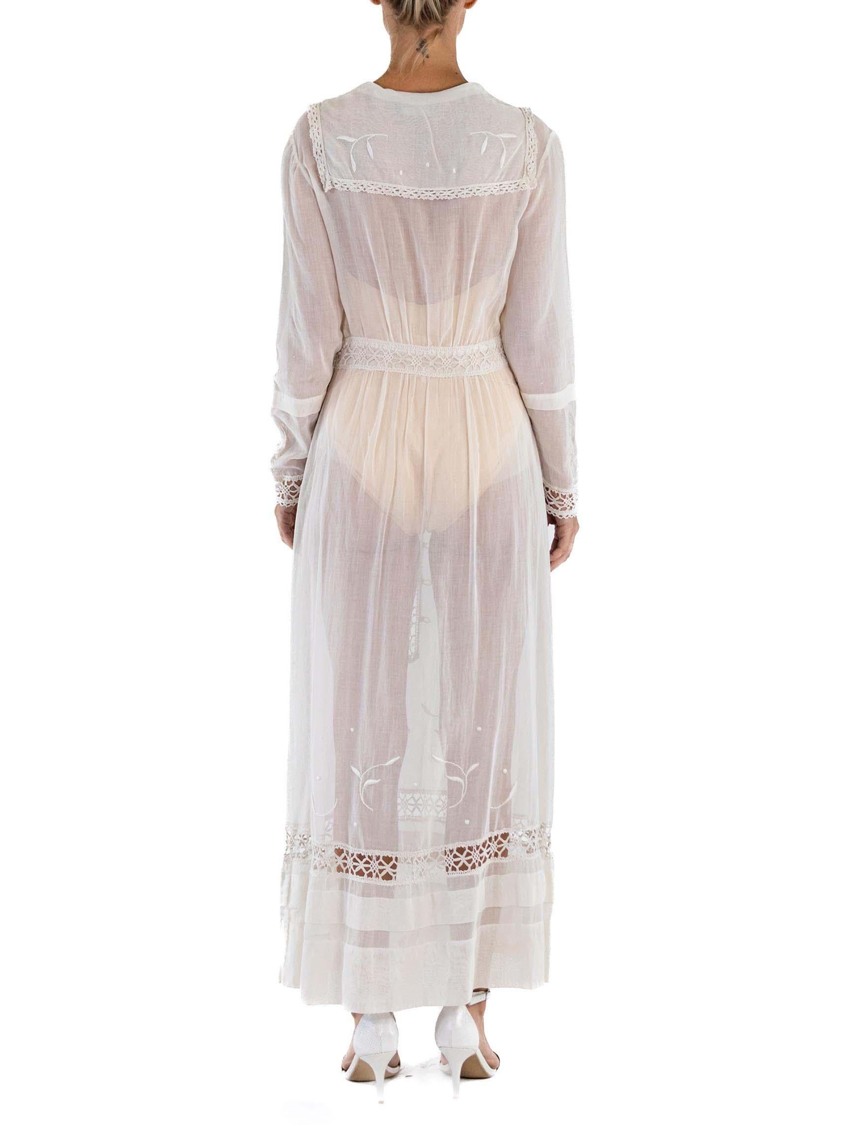 Edwardian White Organic Cotton Lace Sailor Collar Tea Dress With Sleeves im Angebot 4