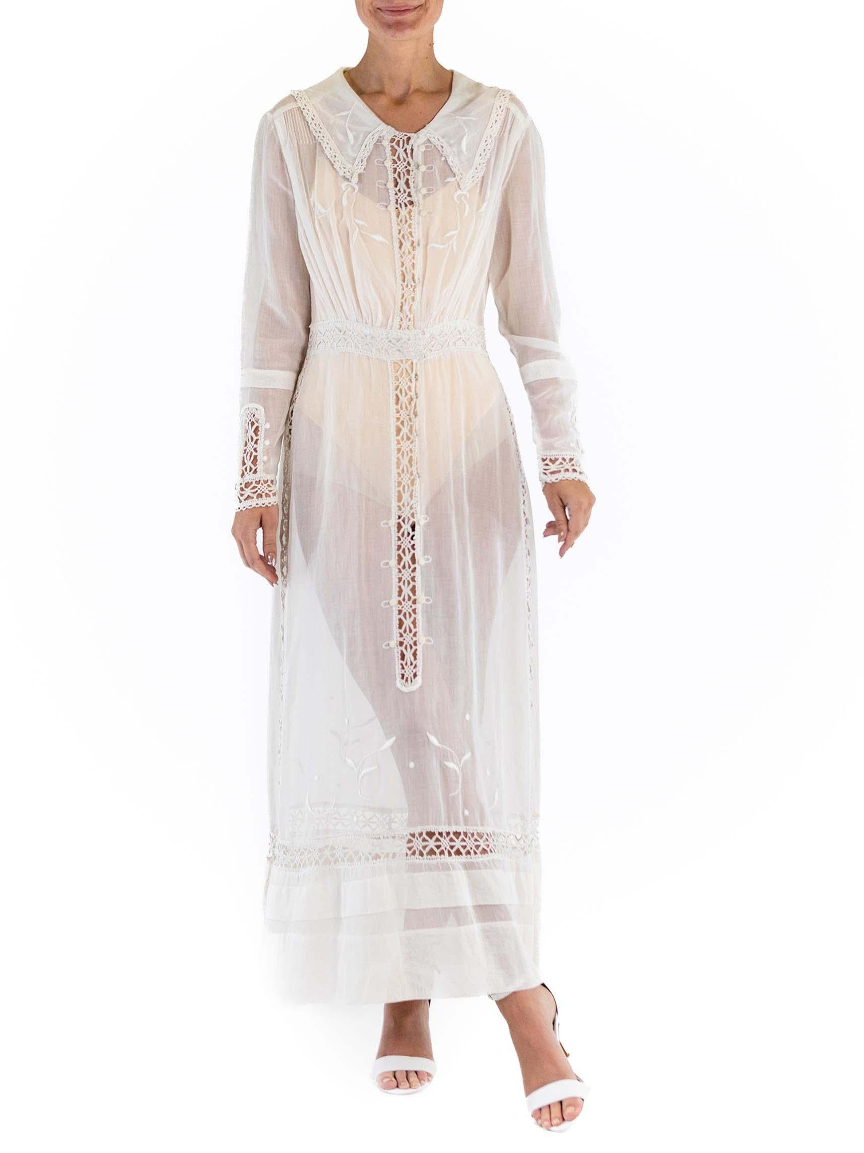 Edwardian White Organic Cotton Lace Sailor Collar Tea Dress With Sleeves im Angebot 5