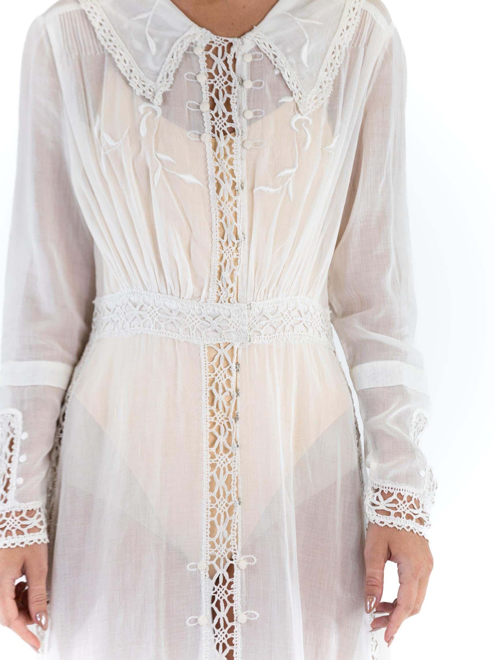 Edwardian White Organic Cotton Lace Sailor Collar Tea Dress With Sleeves im Angebot 6