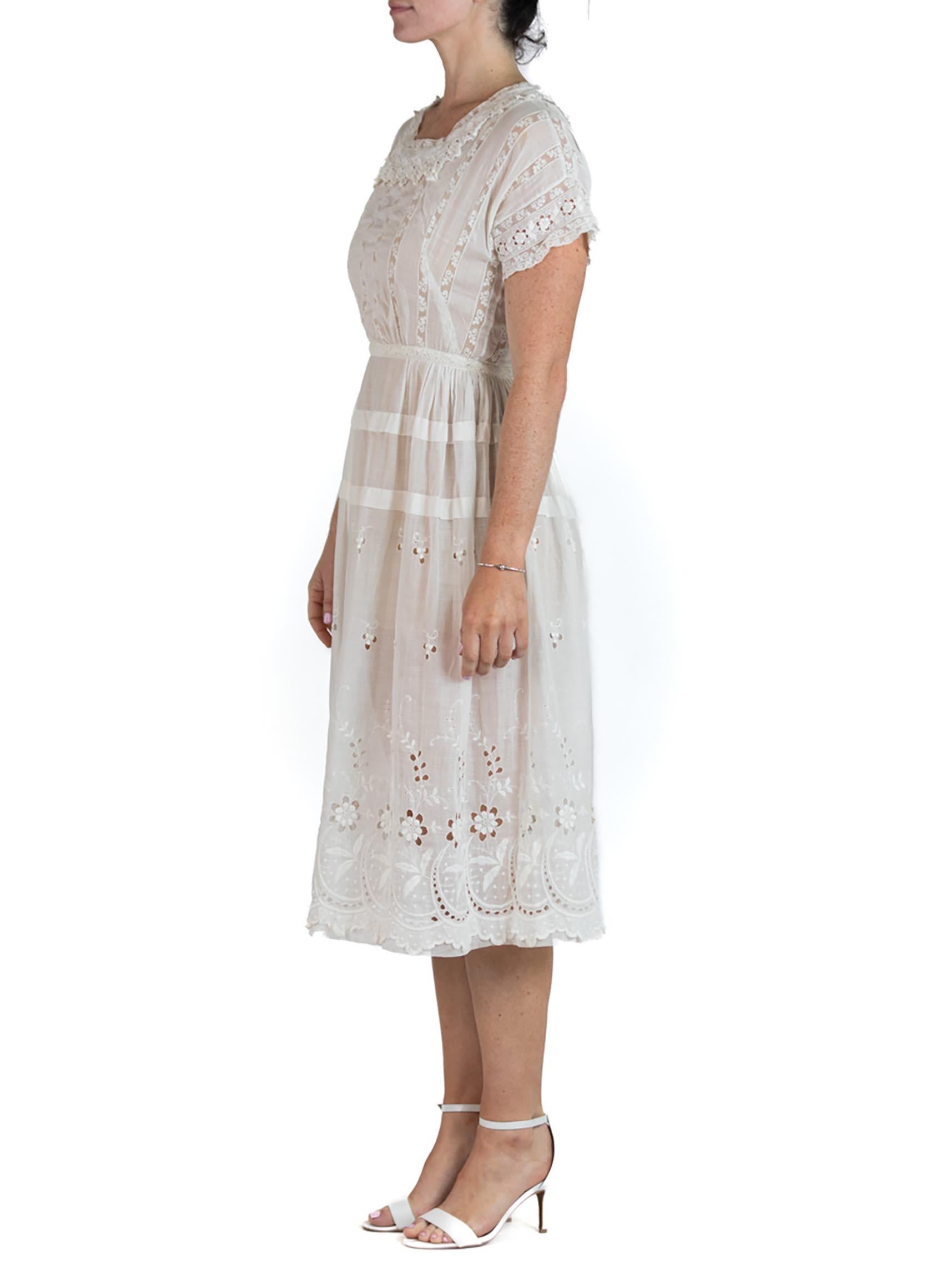 Women's Edwardian White Organic Cotton Lawn Embroidered Lace Summer Tea Dress For Sale