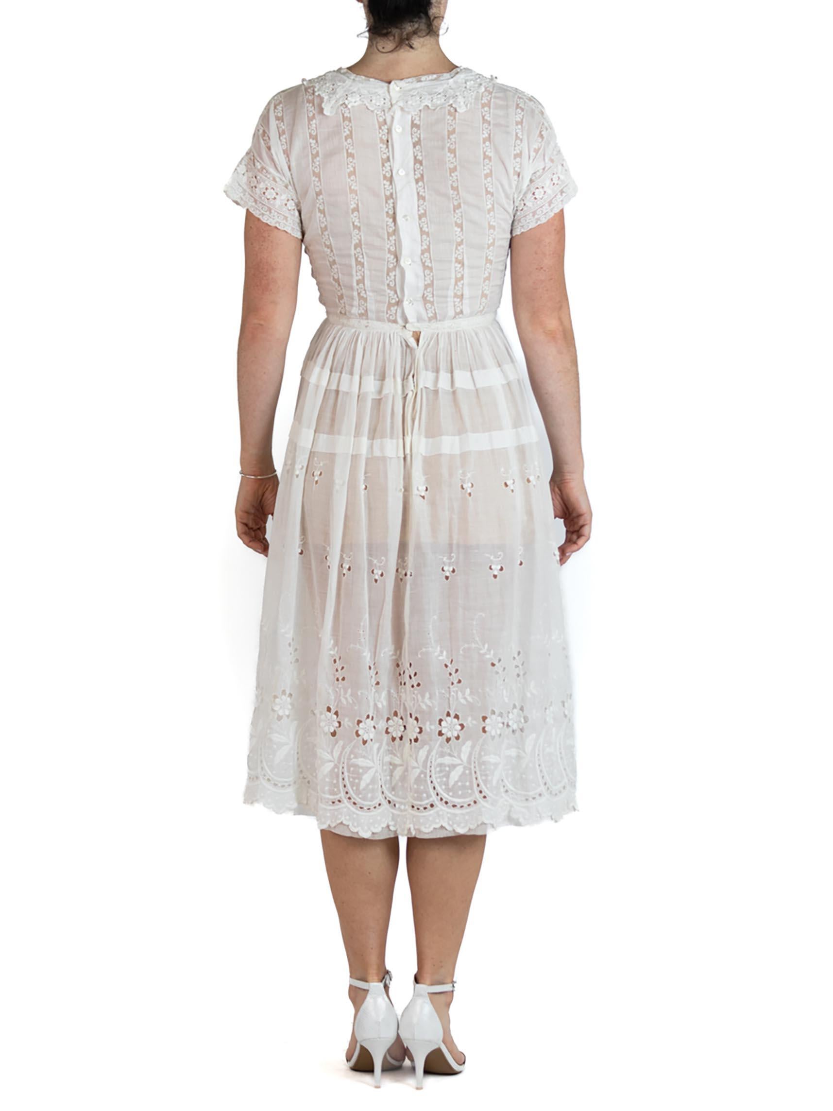 Edwardian White Organic Cotton Lawn Embroidered Lace Summer Tea Dress For Sale 3