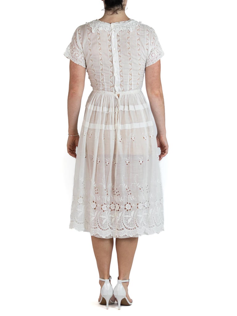 Edwardian White Organic Cotton Lawn Embroidered Lace Summer Tea Dress