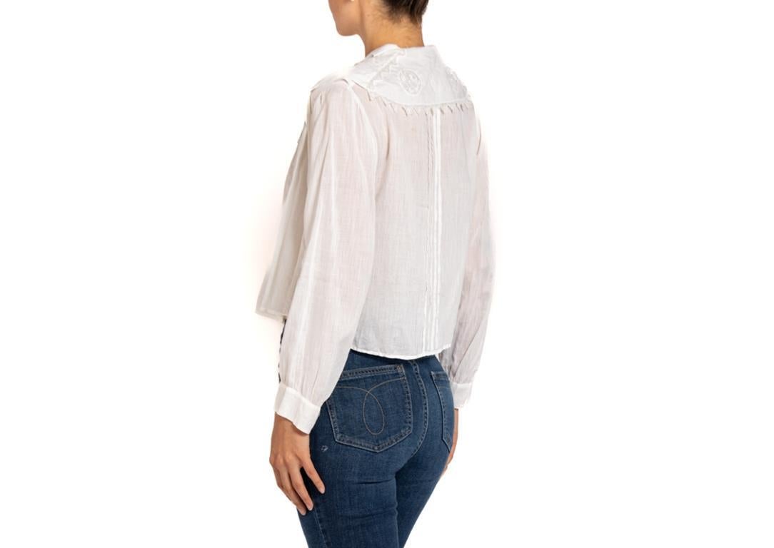 Women's Edwardian White Organic Cotton Lawn Square Collared Blouse With Fine Hand Embro