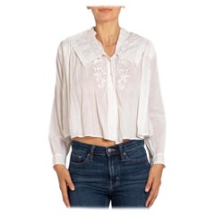 Edwardian White Organic Cotton Lawn Square Collared Blouse With Fine Hand Embro