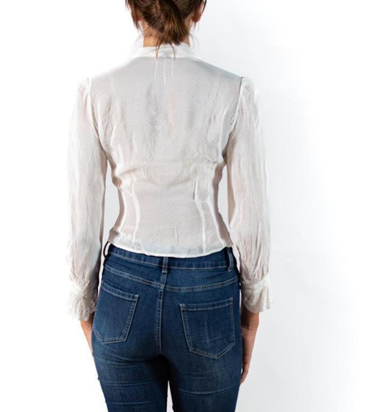 Women's Edwardian White Organic Cotton Voile Ruffled Collar Blouse With Antique Lace & For Sale