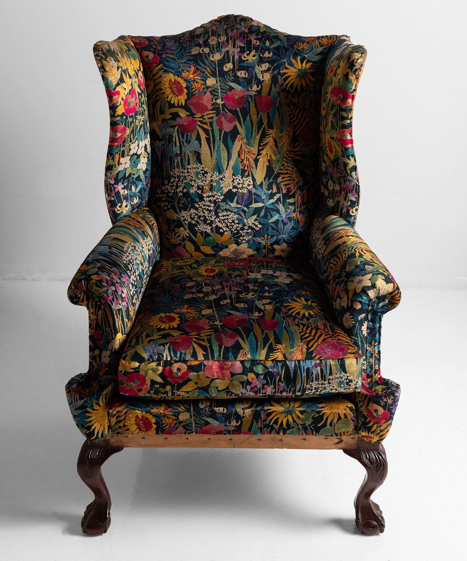Newly upholstered in Liberty of London archival fabric, with exposed sides and back.
  