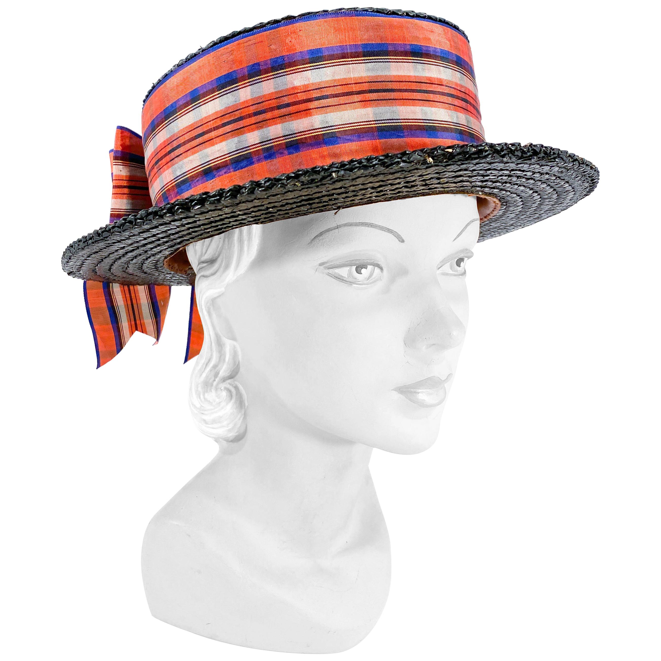 Edwardian Woman's Black Boater Hat  For Sale