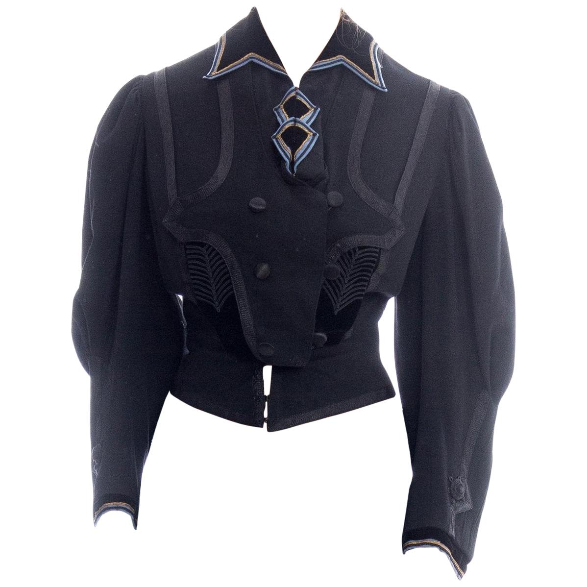 Victorian Black & Blue Wool Newly Lined Jacket With Military Inspired Details