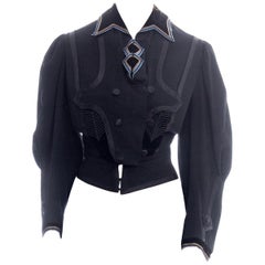 Antique Victorian Black & Blue Wool Newly Lined Jacket With Military Inspired Details