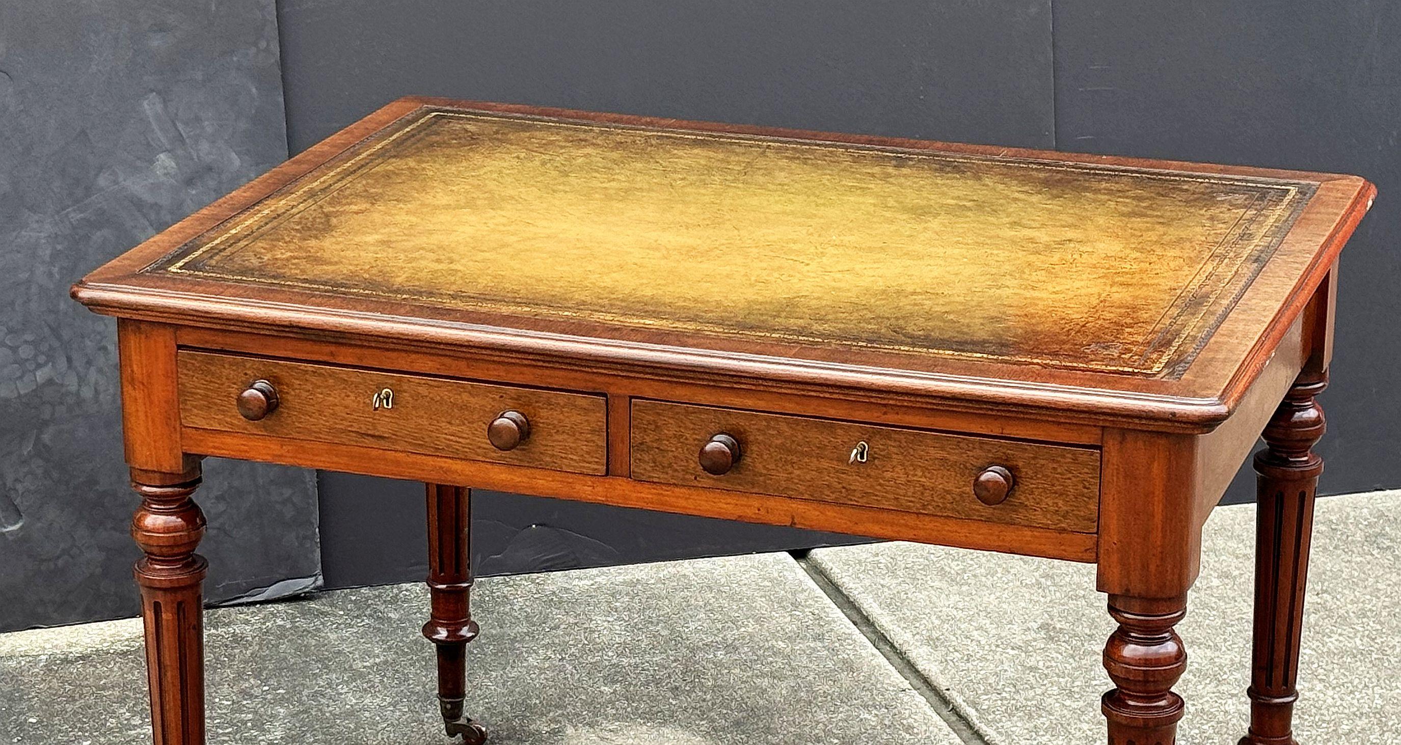 Edwardianischer Schreibtisch oder Schreibtisch aus Mahagoni mit Lederplatte aus England im Angebot 5