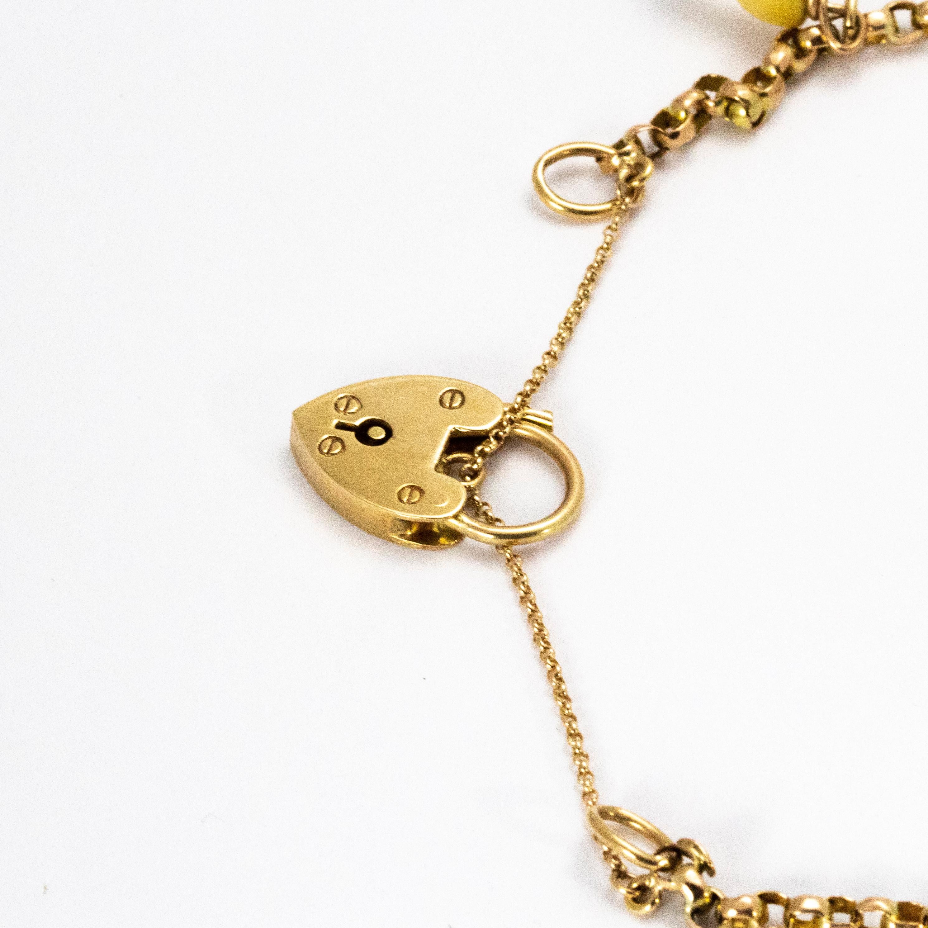 Women's or Men's Edwardian Yellow Gold Charm Bracelet