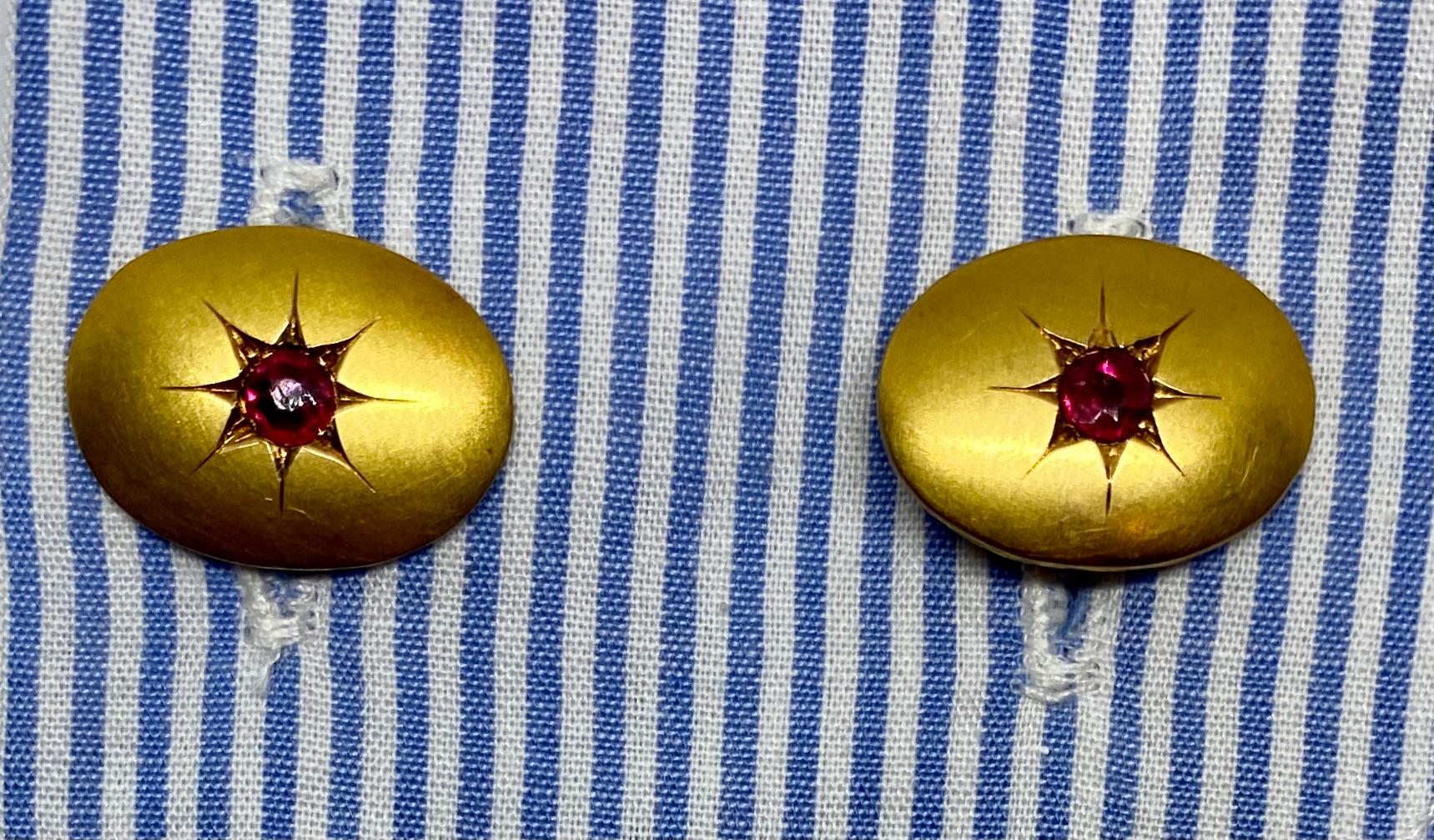 Edwardian Yellow Gold Cufflinks with Star-Set Rubies In Fair Condition In San Rafael, CA