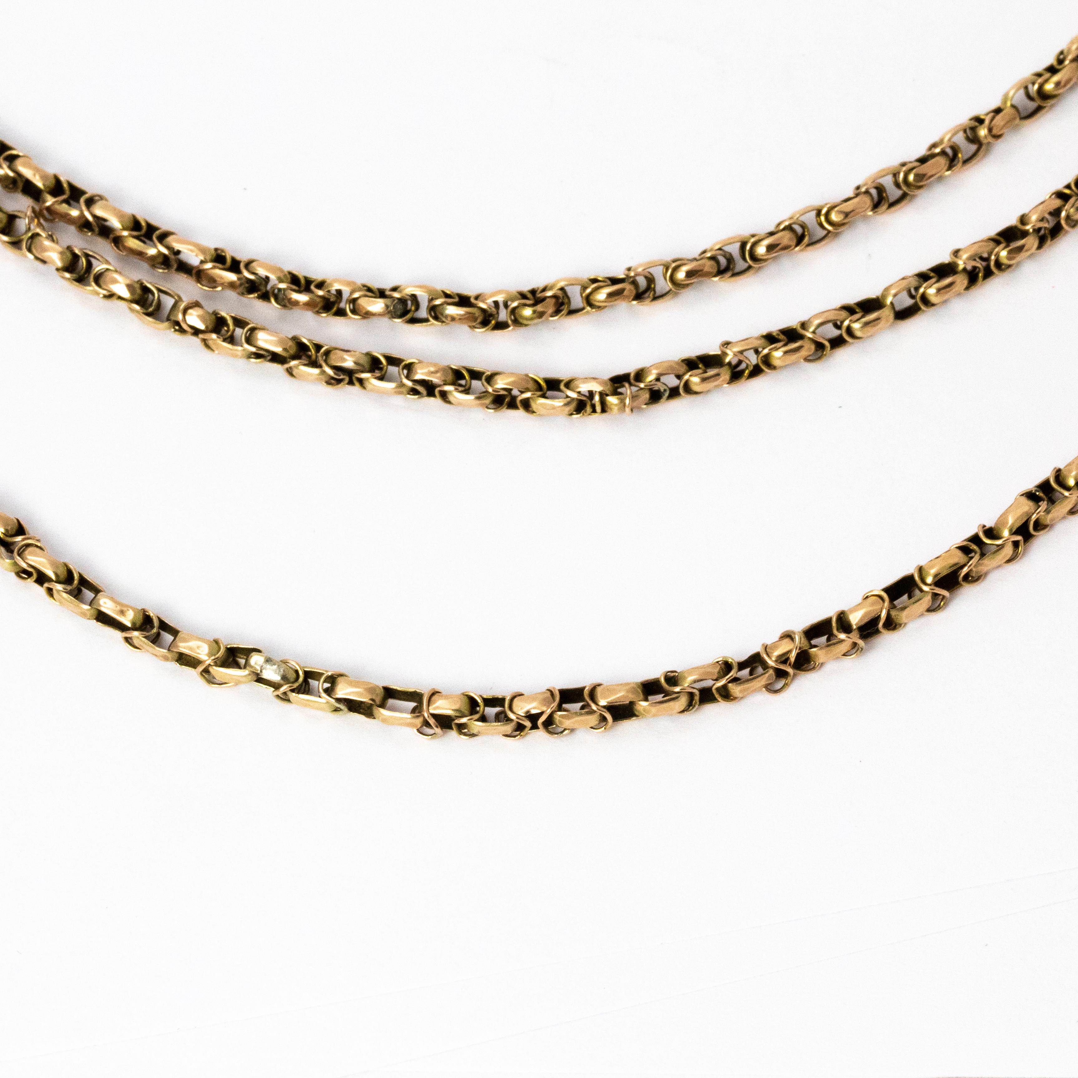 Edwardian Yellow Gold Long Guard Chain In Excellent Condition In Chipping Campden, GB
