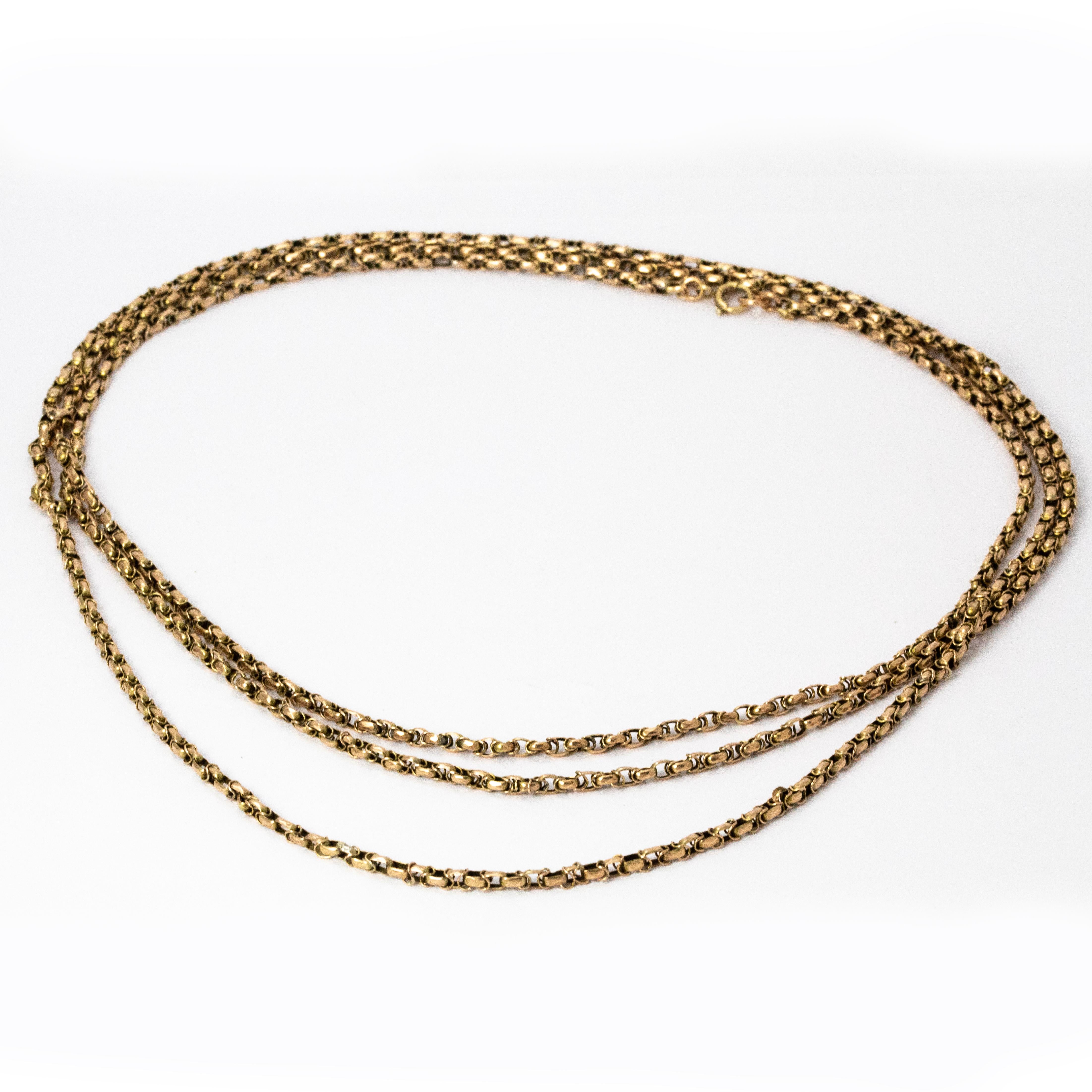 Women's or Men's Edwardian Yellow Gold Long Guard Chain