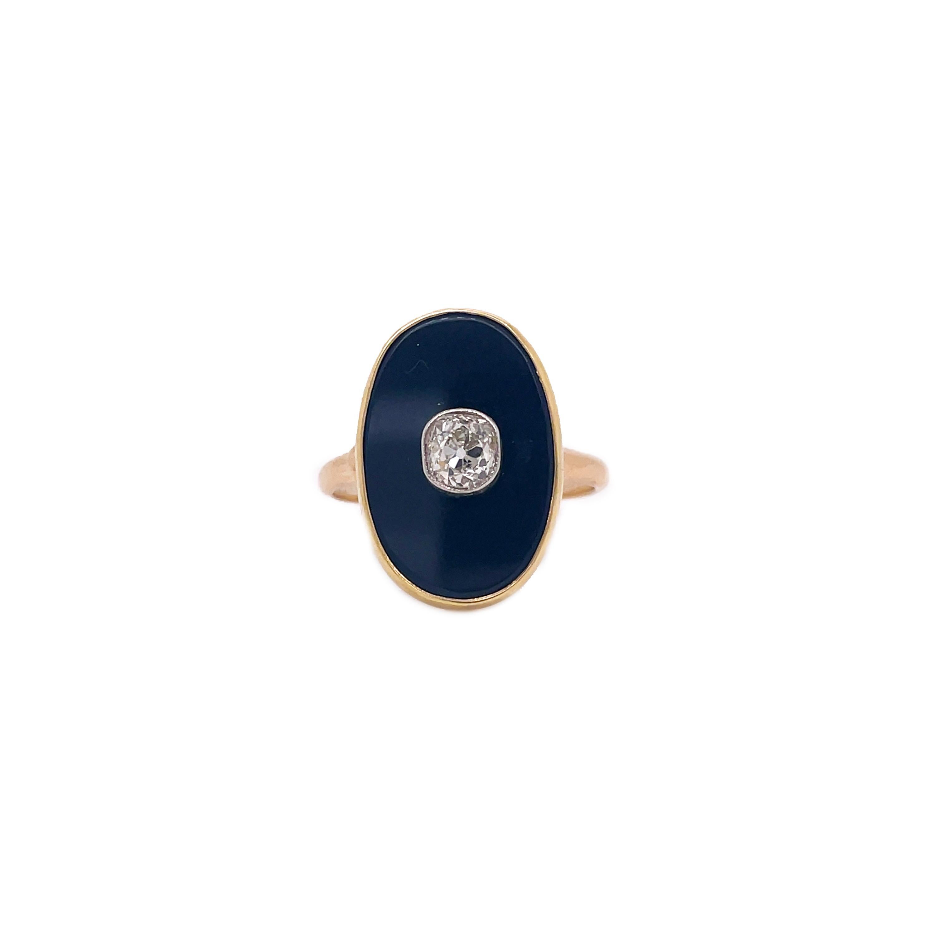 Edwardian Yellow Gold Onyx & Diamond Ring with Platinum Bezel 5