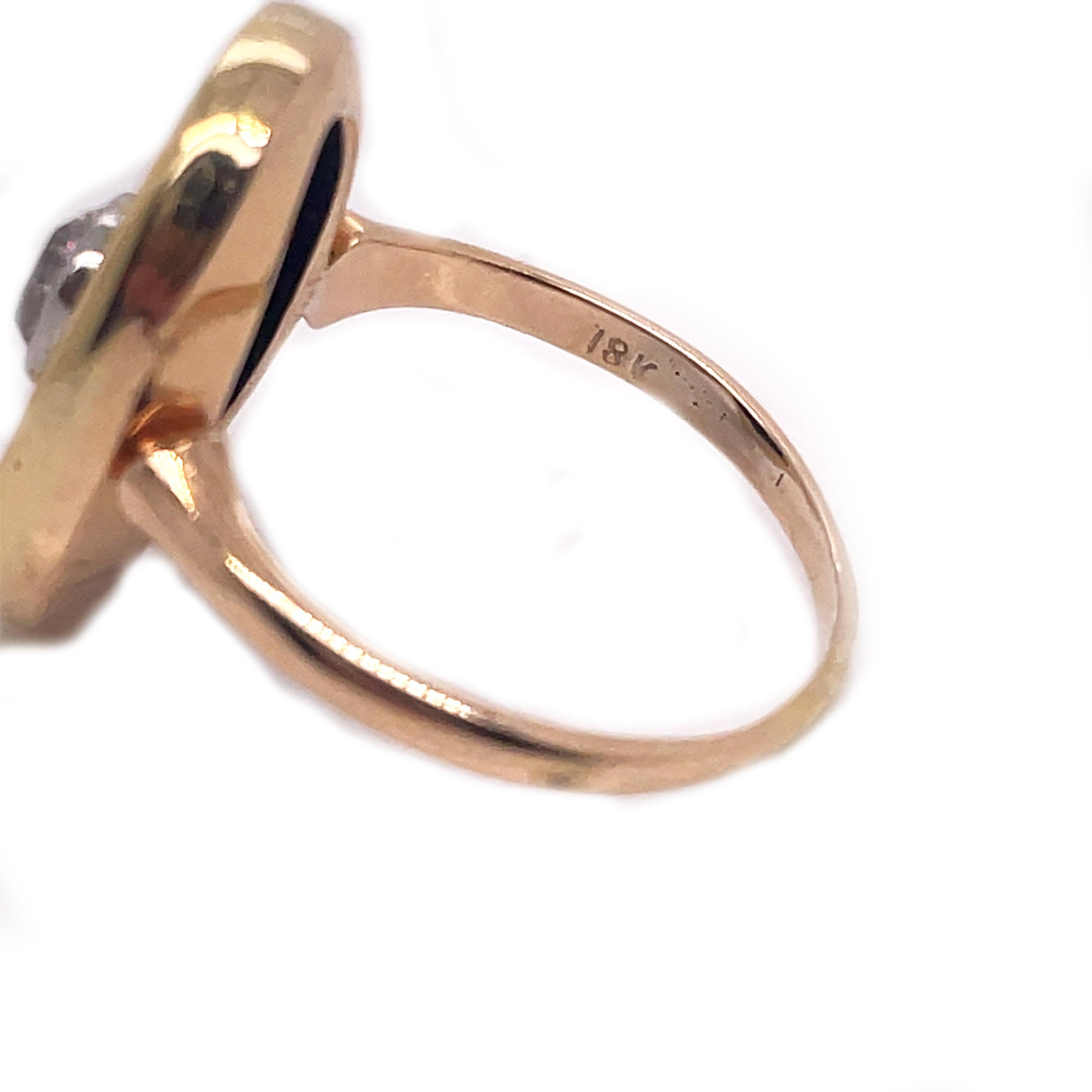 Edwardian Yellow Gold Onyx & Diamond Ring with Platinum Bezel 6