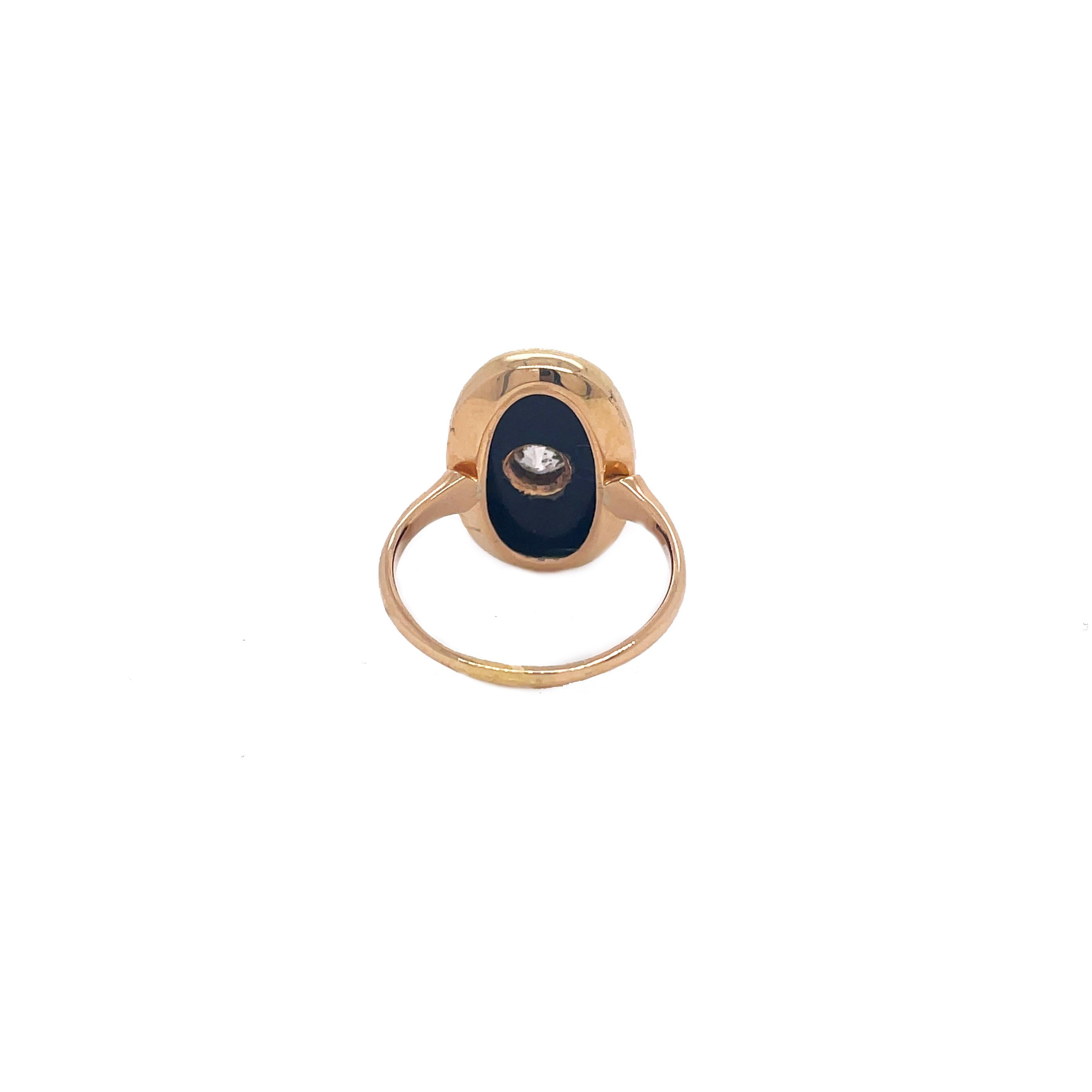 Women's Edwardian Yellow Gold Onyx & Diamond Ring with Platinum Bezel