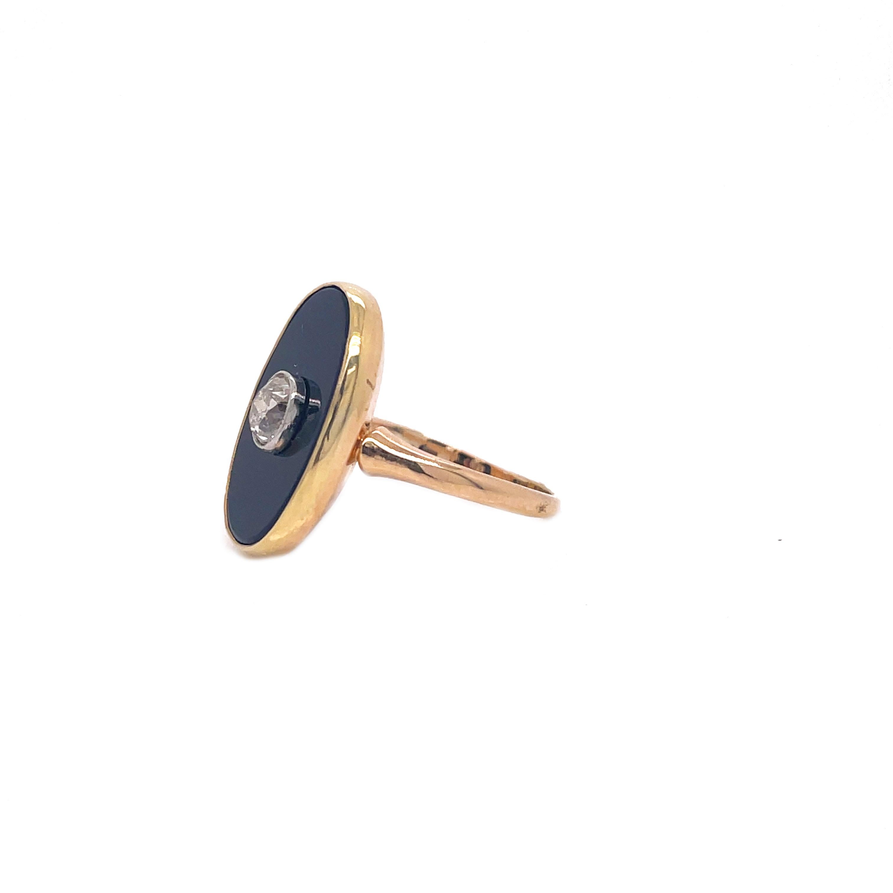Edwardian Yellow Gold Onyx & Diamond Ring with Platinum Bezel 2