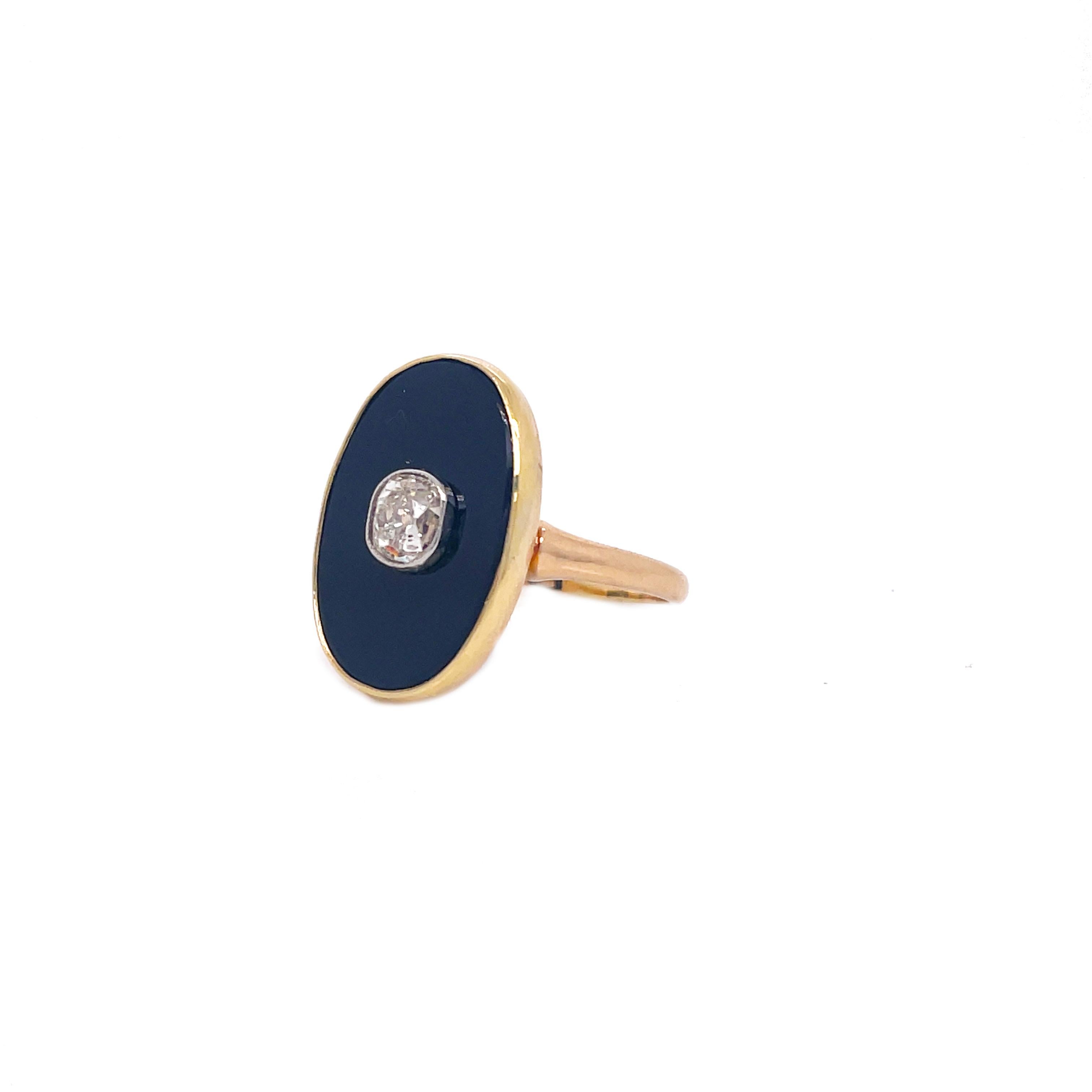Edwardian Yellow Gold Onyx & Diamond Ring with Platinum Bezel 3