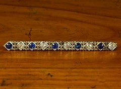Edwardian1.30 Ct Sapphire 1.25 Ct Diamond Platinum Bar Brooch