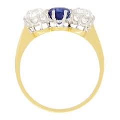 Edwardian1.30ct Sapphire and Diamond Three Stone Ring, c.1910s