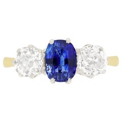 Edwardian1.30ct Sapphire and Diamond Three Stone Ring, c.1910s