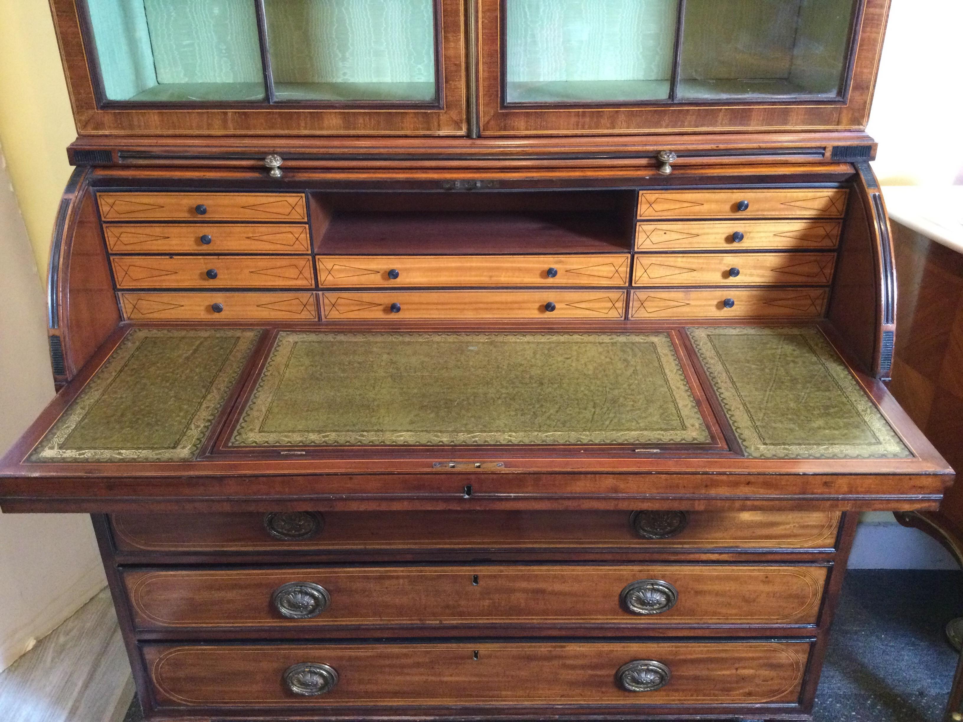 Mahogany Edwards and Roberts Antique Inlaid Secretary Desk, 1860-1875, London For Sale