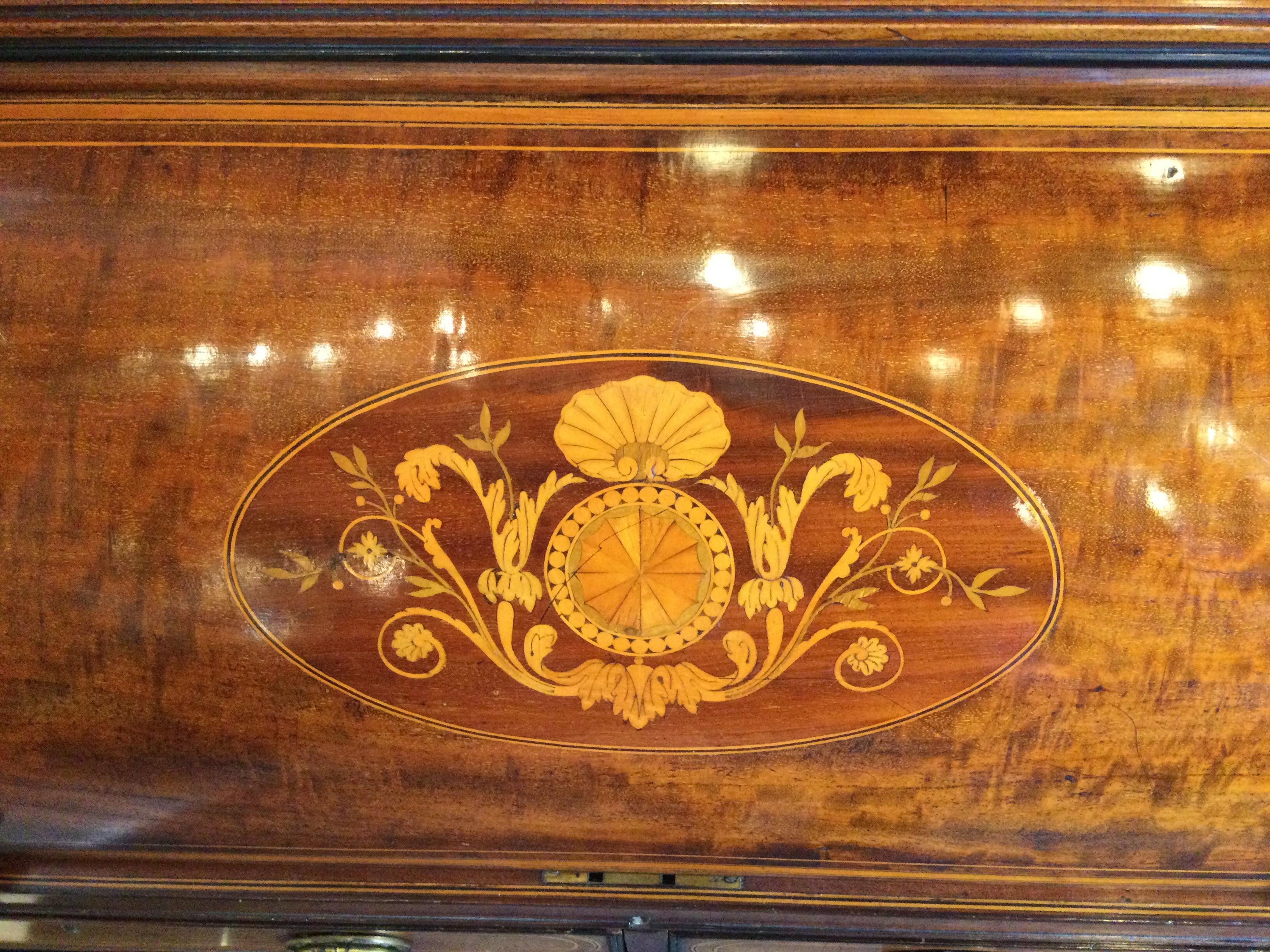 Victorian Edwards and Roberts Antique Inlaid Secretary Desk, 1860-1875, London For Sale