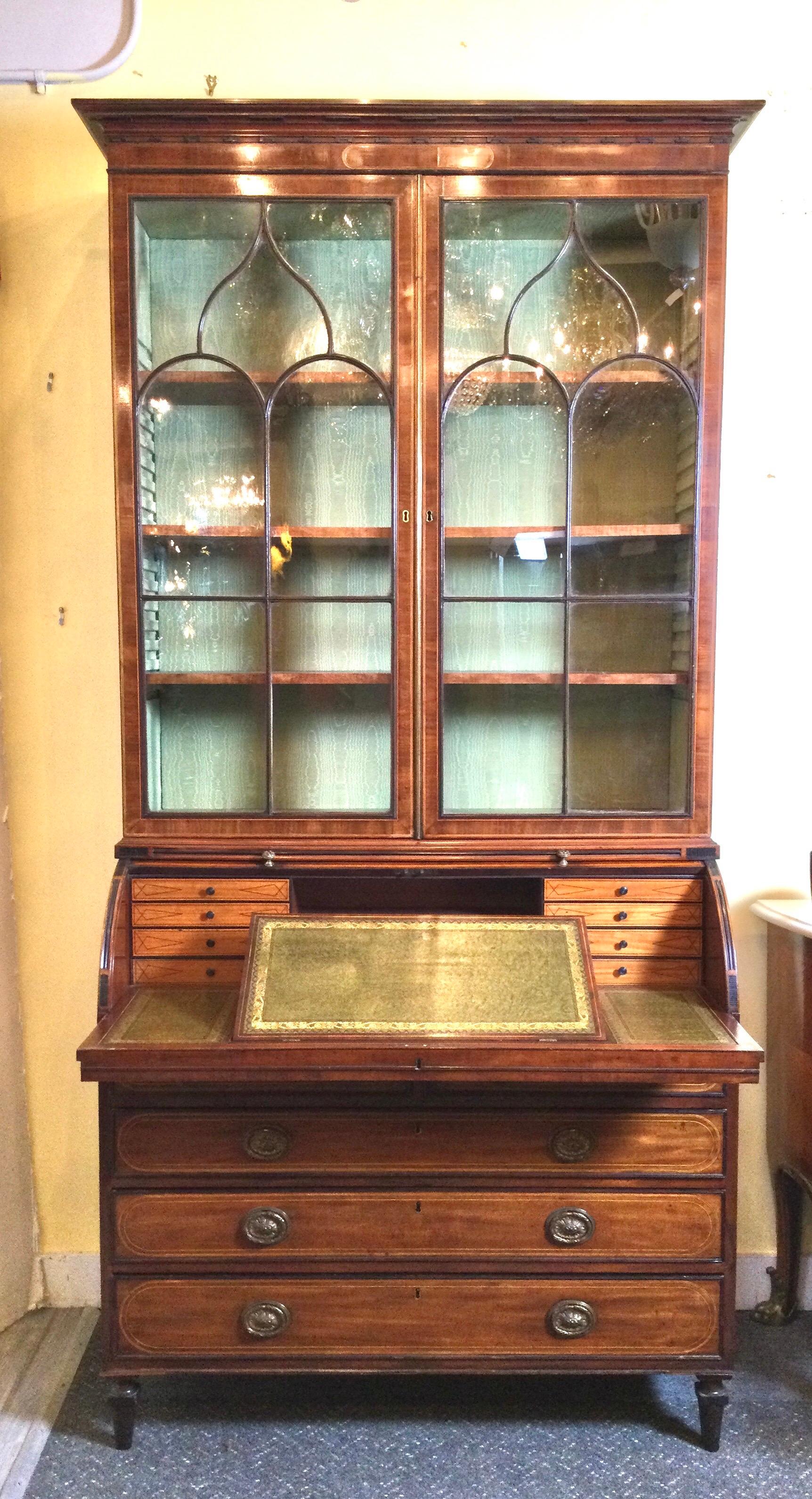 19th Century Edwards and Roberts Antique Inlaid Secretary Desk, 1860-1875, London For Sale