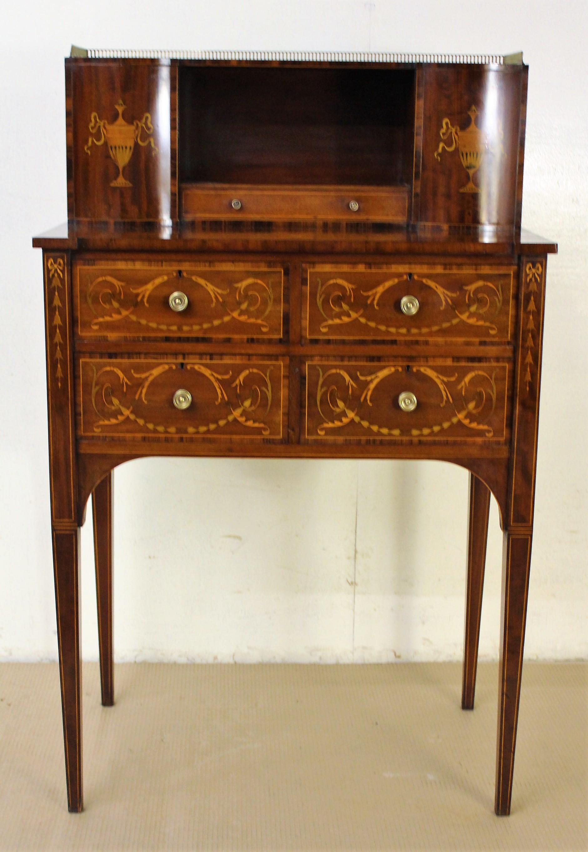 Edwards and Roberts Inlaid Mahogany Bonheur Du Jour In Good Condition In Poling, West Sussex