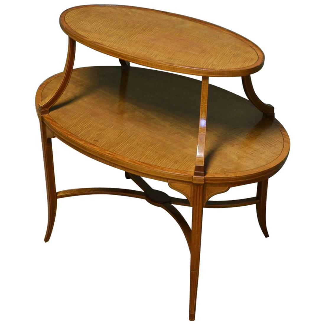 Edwards and Roberts Satinwood Two-Tier Occasional / Lamp Table For Sale
