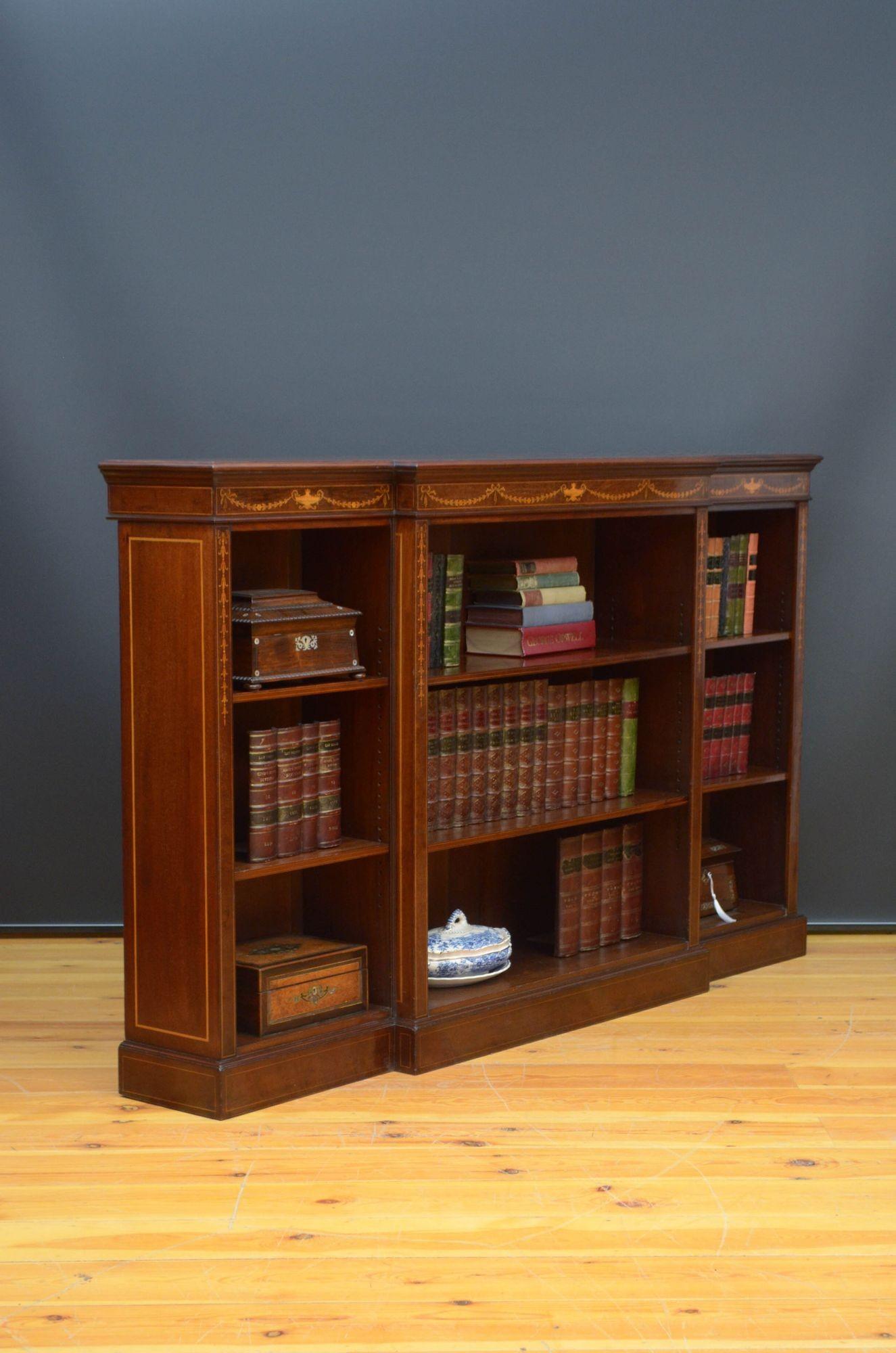 English Edwards and Roberts Sheraton Revival Mahogany Open Bookcase For Sale
