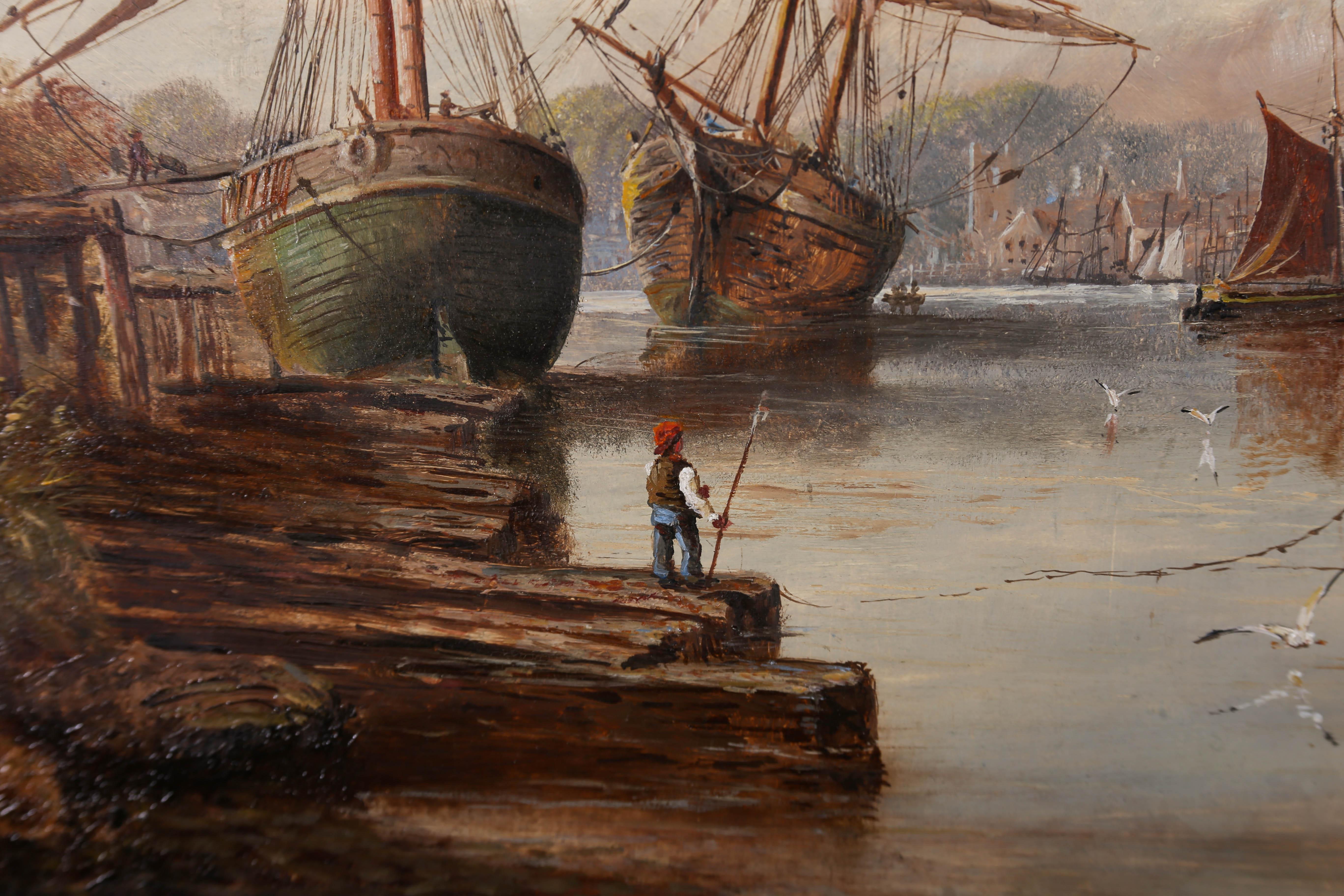 Edwards - Early 20th Century Oil, Tall Ships At Dock 1