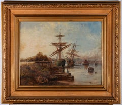 Edwards - Early 20th Century Oil, Tall Ships At Dock