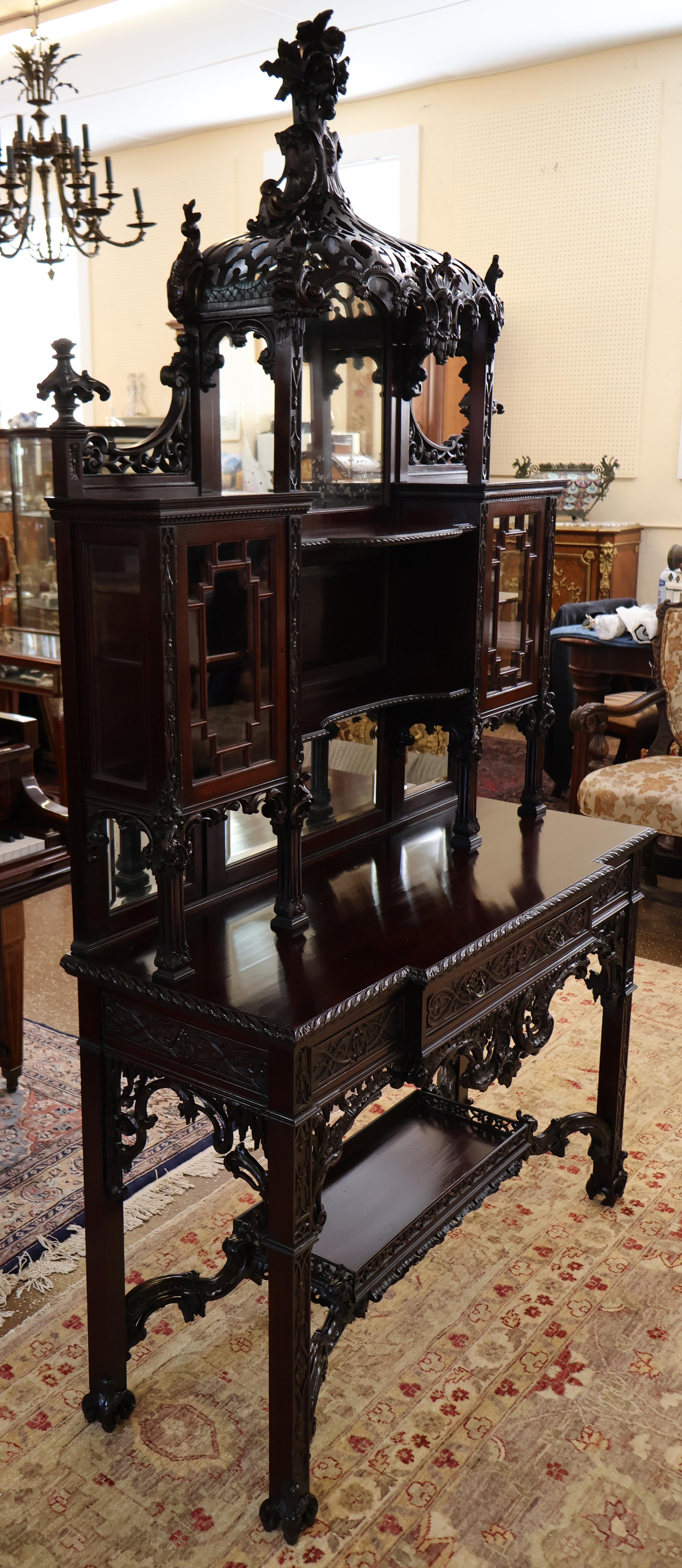 Edwards & Roberts 19th Century Chinese Chippendale Mahogany Etagere Cabinet For Sale 11