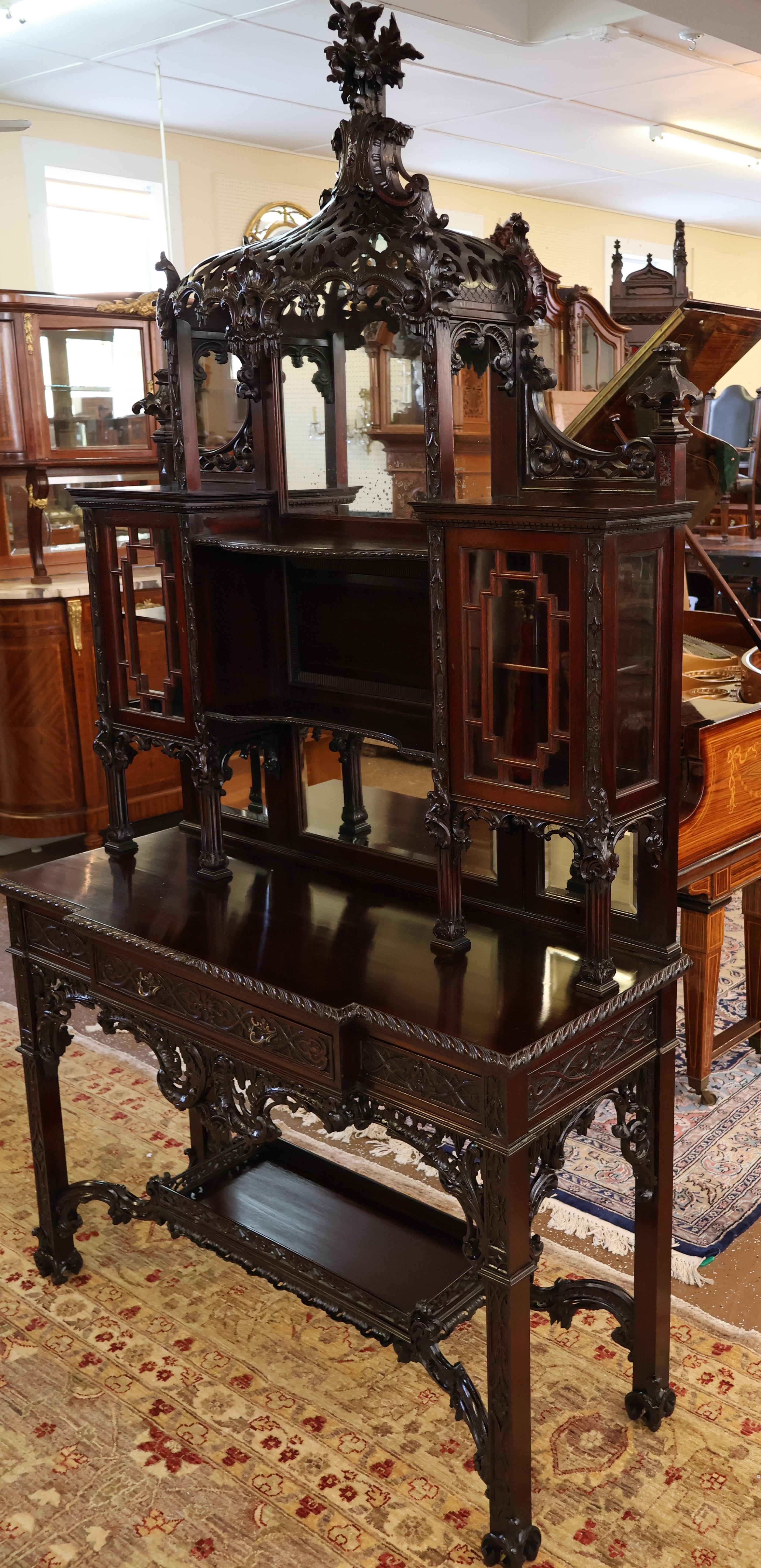 Edwards & Roberts 19th Century Chinese Chippendale Mahogany Etagere Cabinet For Sale 12
