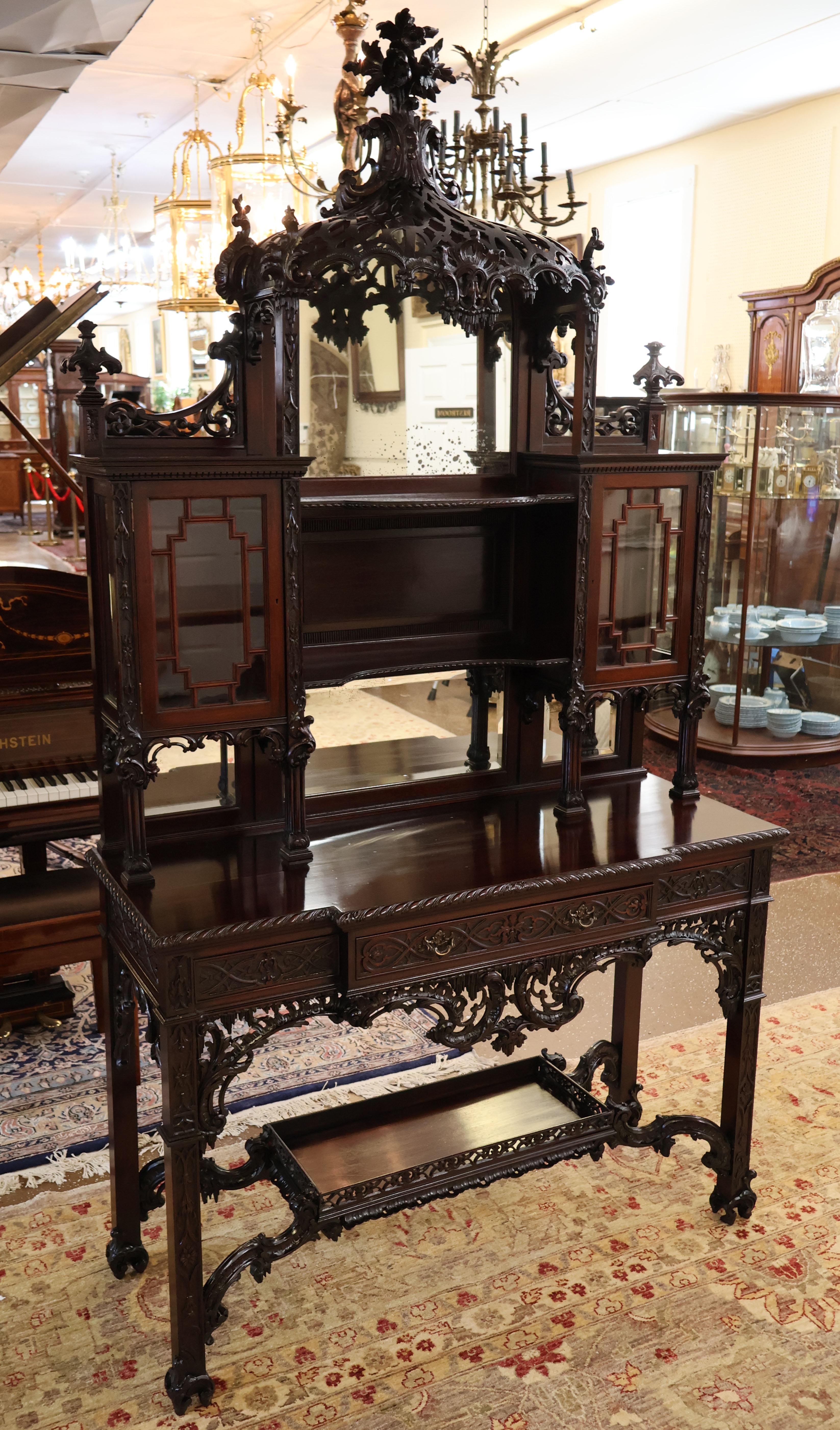 British Edwards & Roberts 19th Century Chinese Chippendale Mahogany Etagere Cabinet For Sale