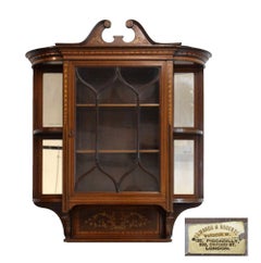 Edwards & Roberts, Queen Anne Revival Swan Neck Inlaid Mahogany Wall Cabinet