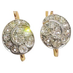 Edwerdian 2 Carats Old Mine Cut Diamond Gold Earrings
