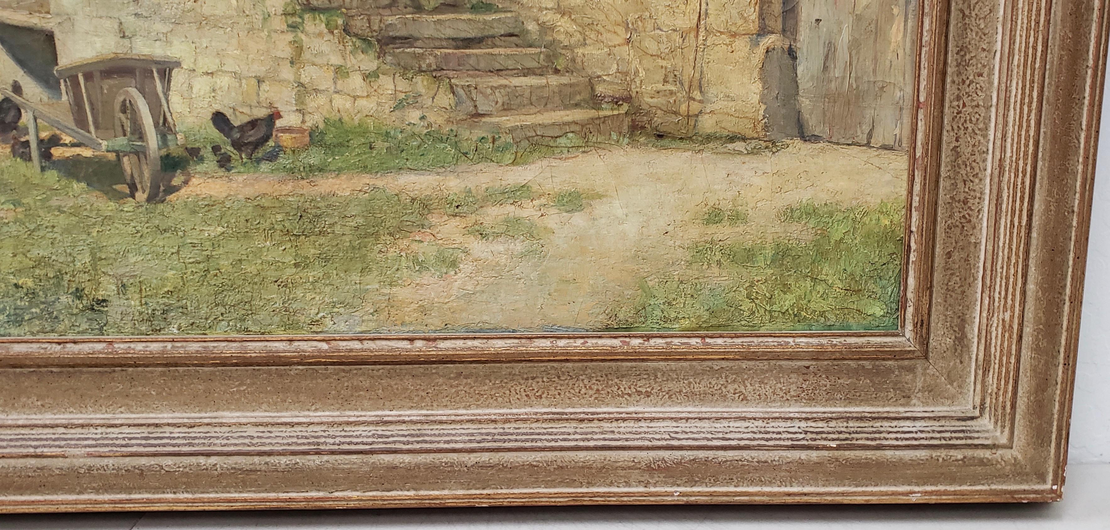 Peint à la main Edwin A Turner Grande peinture à l'huile de ferme européenne du 19ème siècle en vente