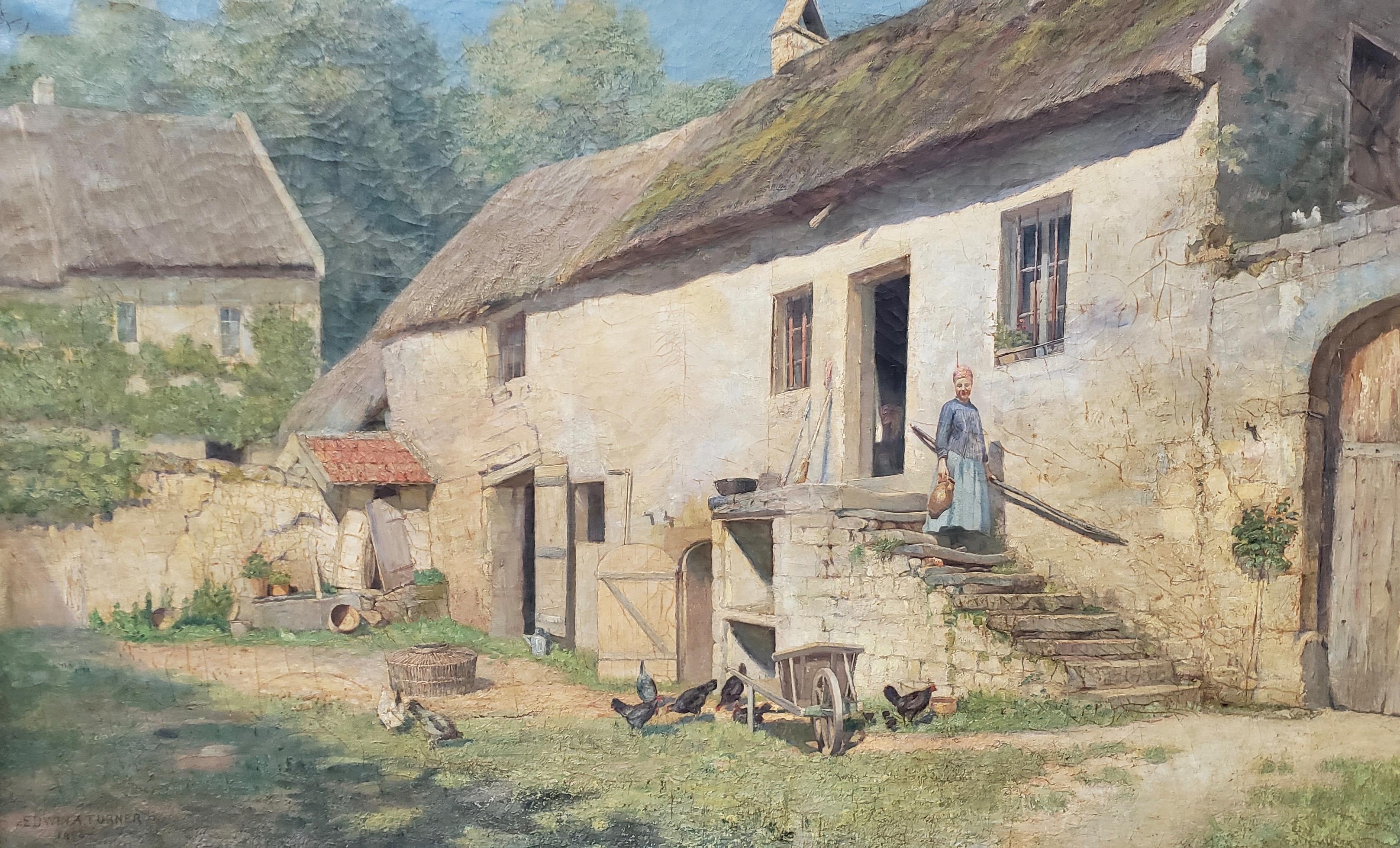 Edwin A Turner Grande peinture à l'huile de ferme européenne du 19ème siècle en vente 1