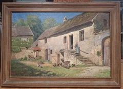 Edwin A. Turner Grande dipinto a olio su una fattoria europea del XIX secolo