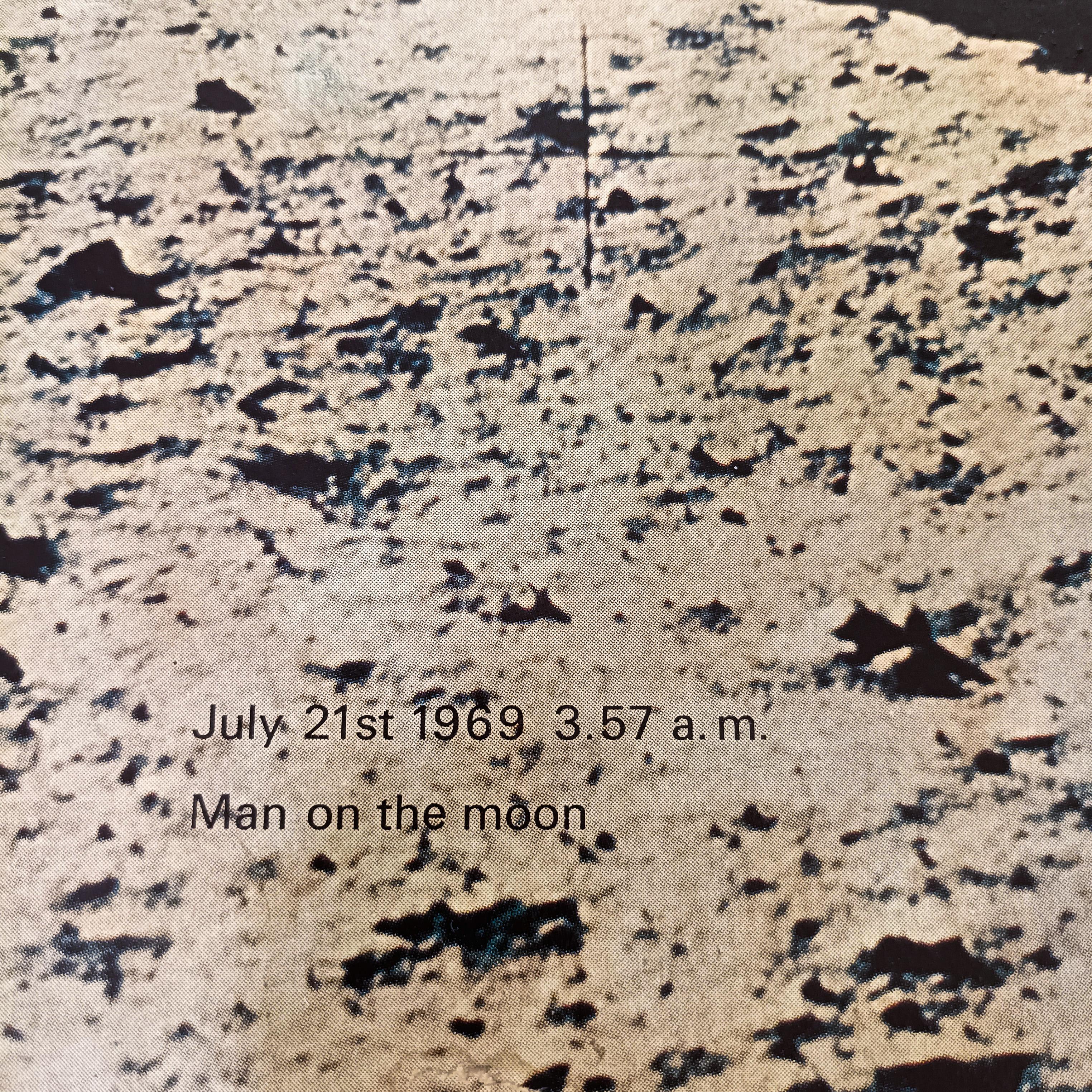 Wood Edwin Aldrin on the moon. Large high-resolution print, Switzerland, 1970s For Sale