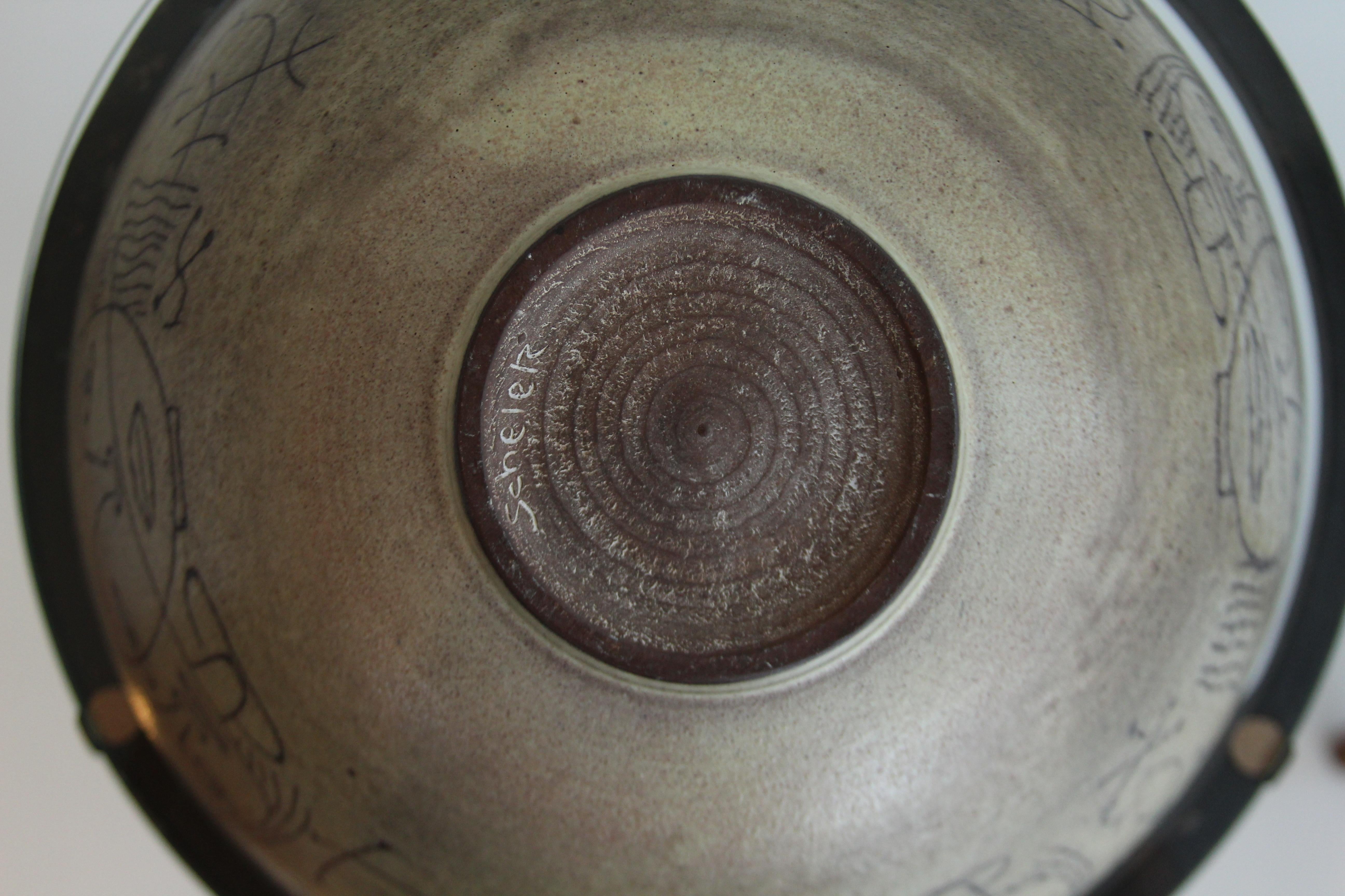 Edwin and Mary Scheier Large Stoneware Centerpiece Bowl, 1950s 5