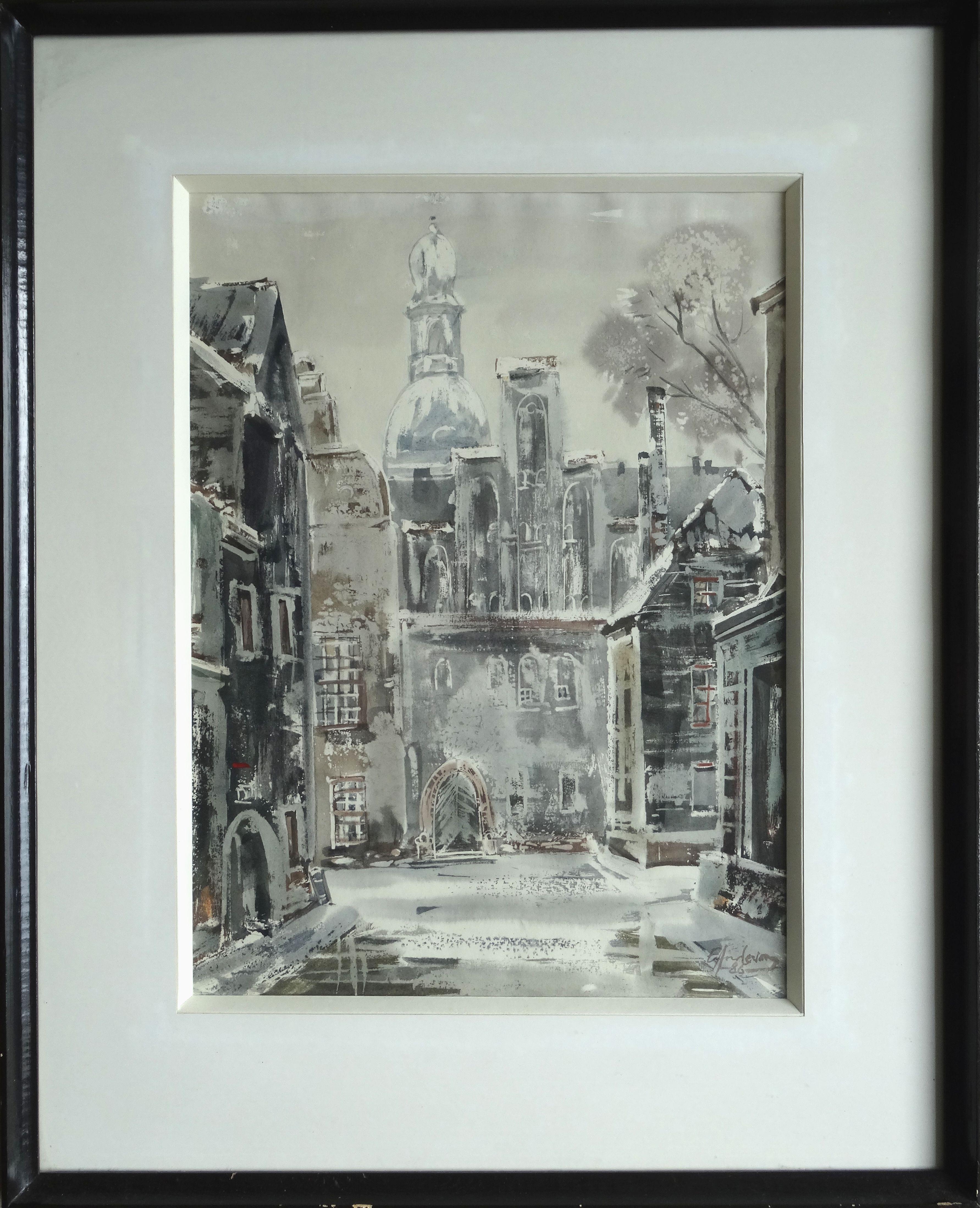 Old City. 1986. Paper, watercolor, 47x34 cm - Painting by Edwin Andersons