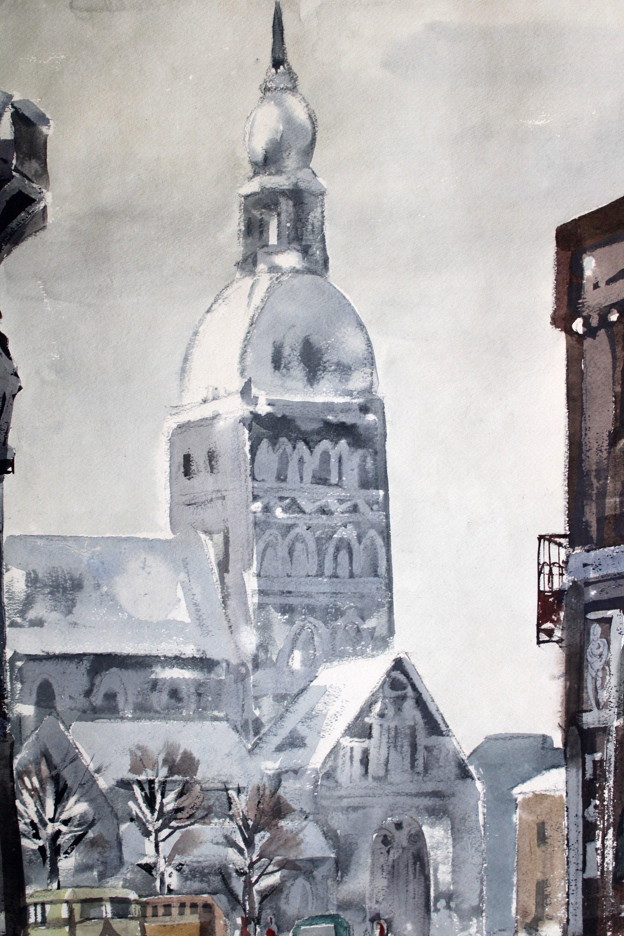 Vista del centro storico,  carta/acquerello, 83x59,5 cm - Painting di Edwin Andersons