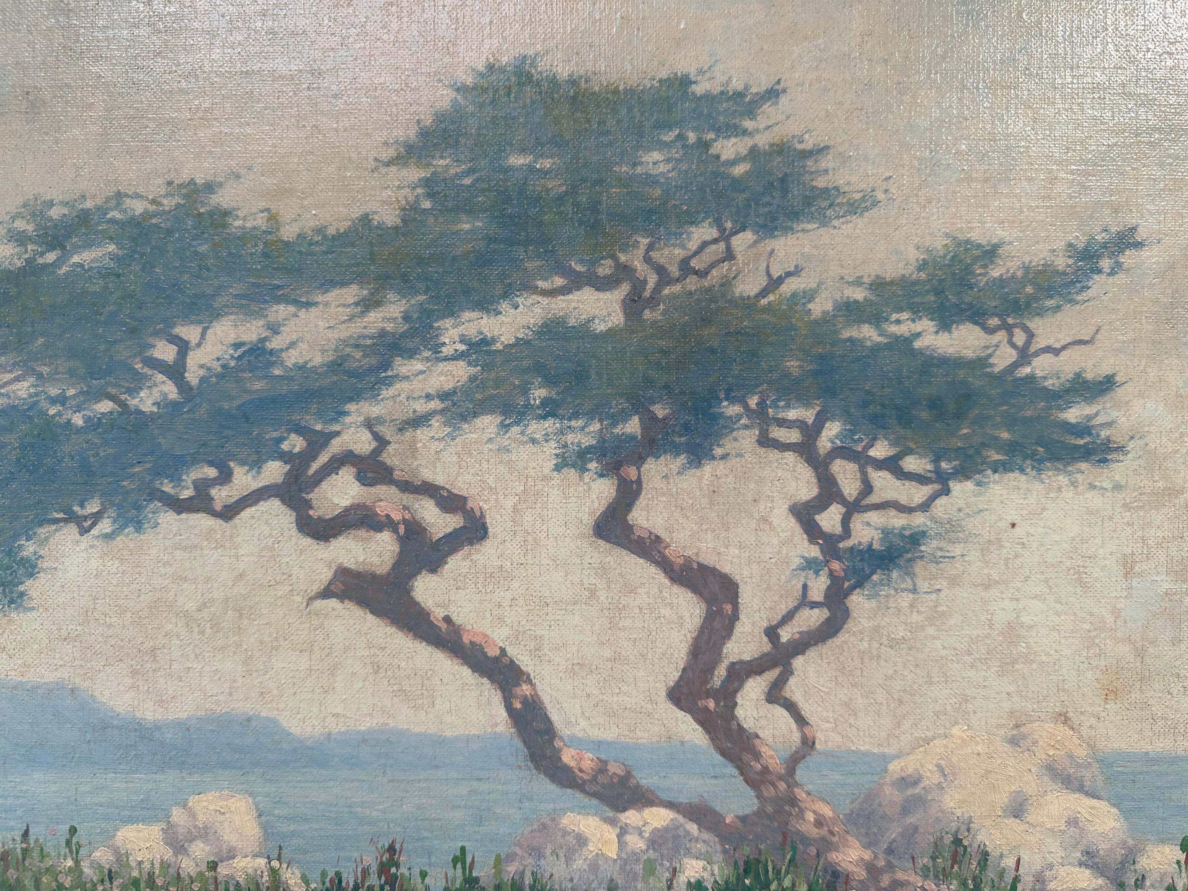 Ciprés de la Bahía de Monterrey Paisaje impresionista de California - Painting de Edwin B. Kelley Jr.
